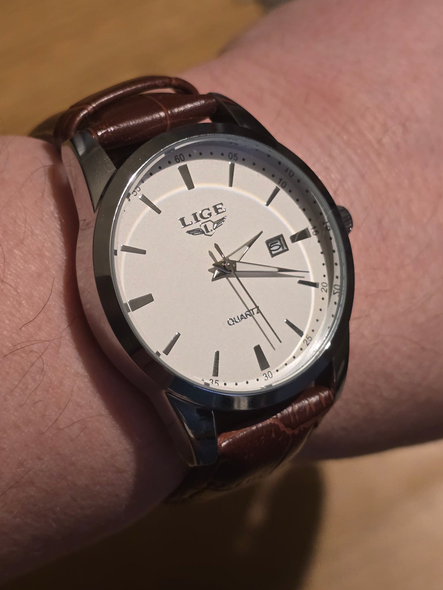 Lige Mens Brown/Silver Quartz Watch - New - 1