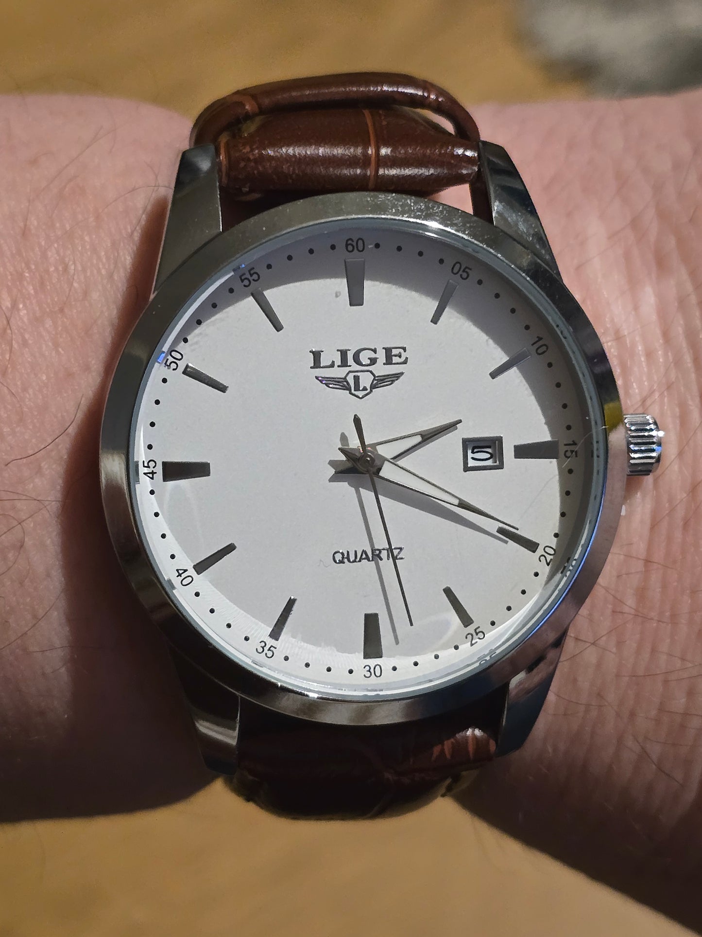 Lige Mens Brown/Silver Quartz Watch - New - 1