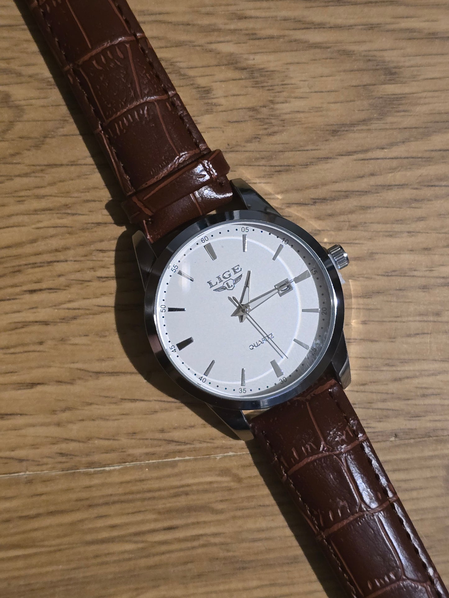 Lige Mens Brown/Silver Quartz Watch - New - 1