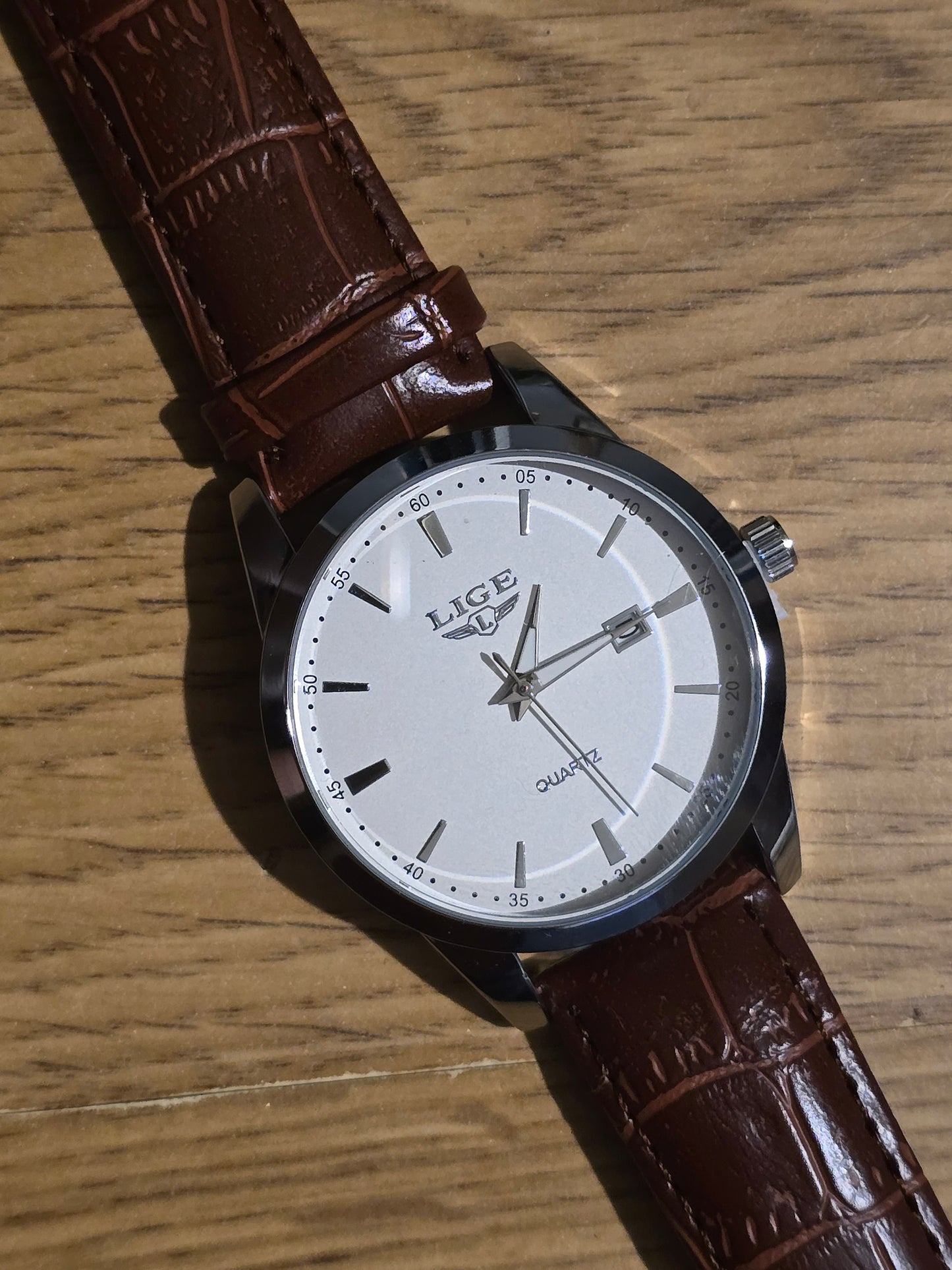 Lige Mens Brown/Silver Quartz Watch - New - 1