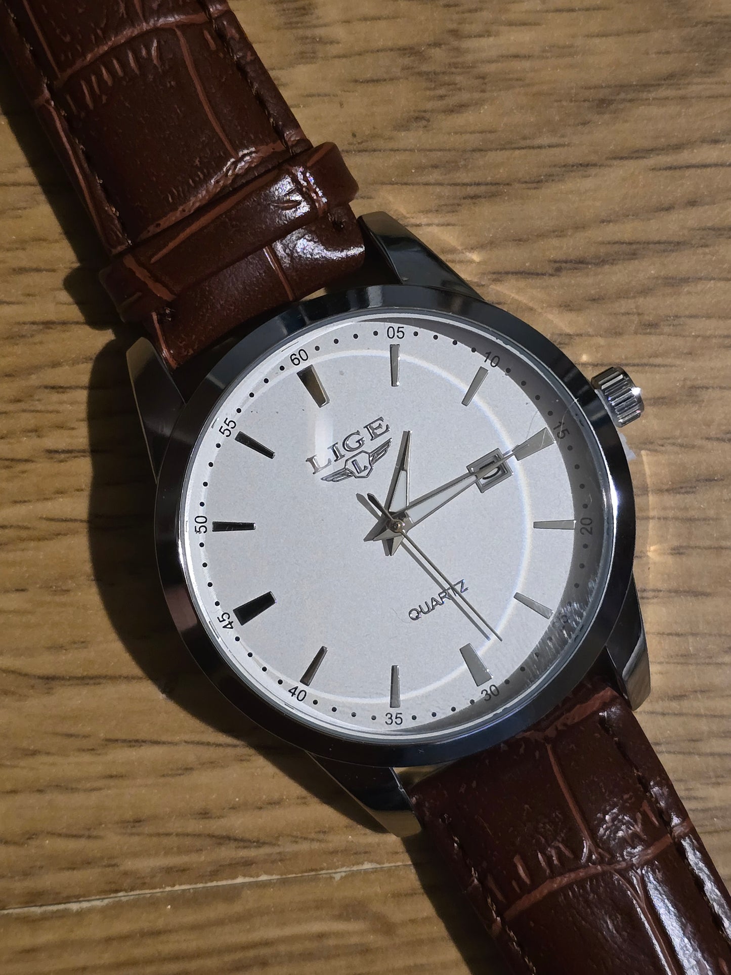 Lige Mens Brown/Silver Quartz Watch - New - 1