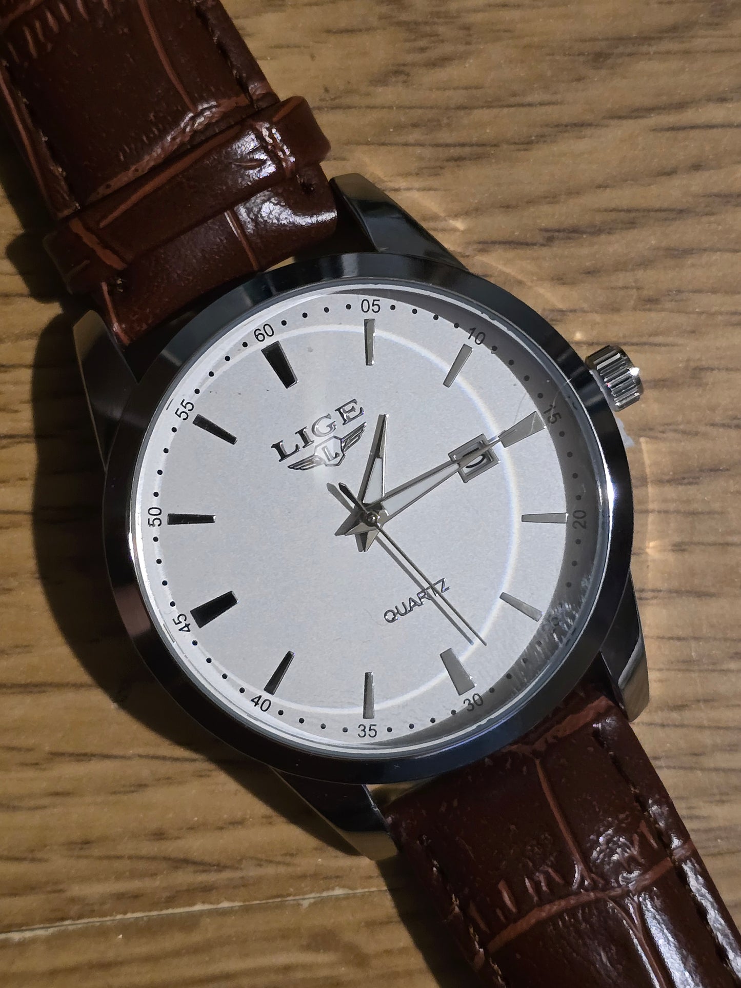 Lige Mens Brown/Silver Quartz Watch - New - 1