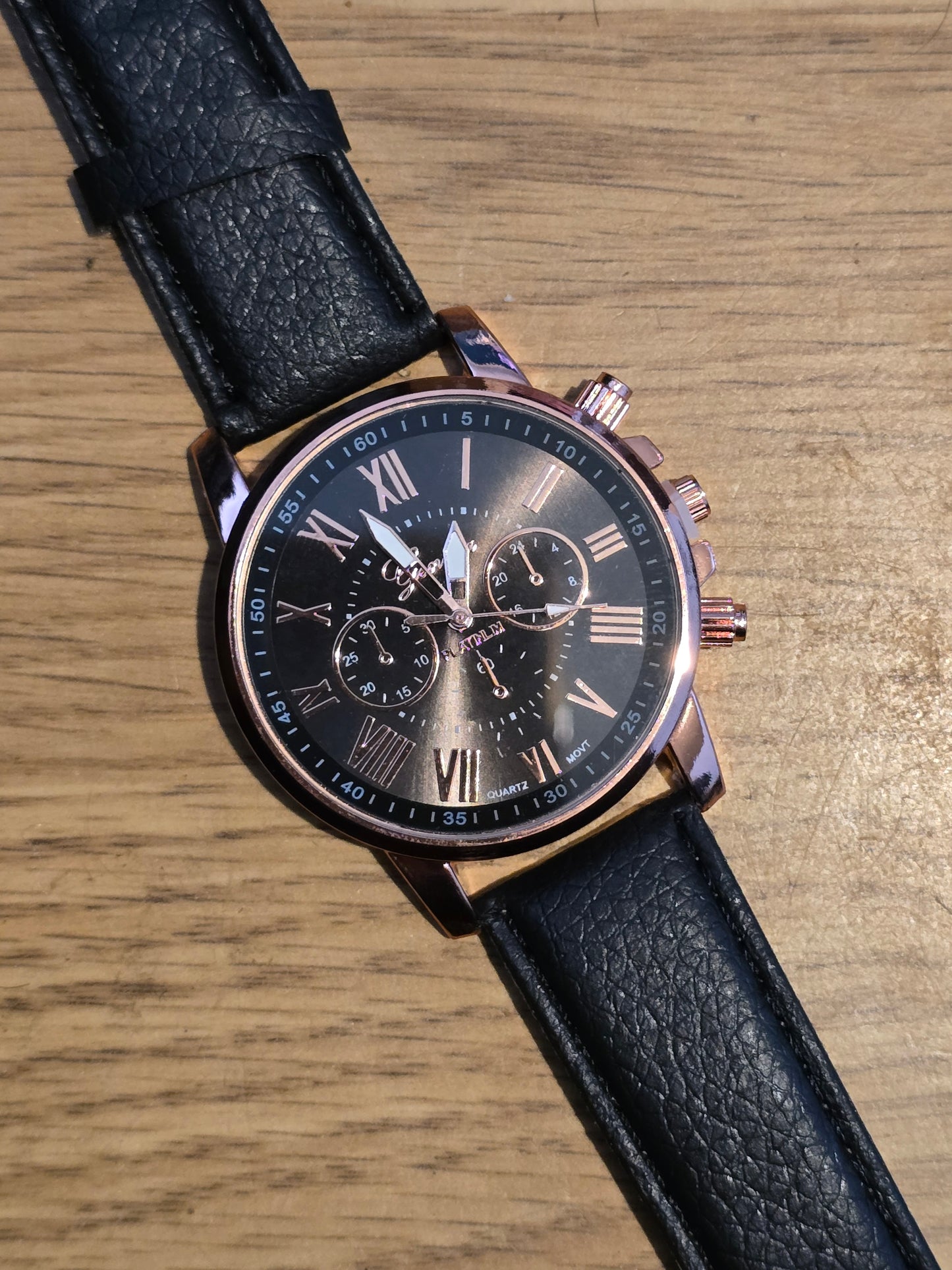 Geneva Platinum Black Quartz Watch - New