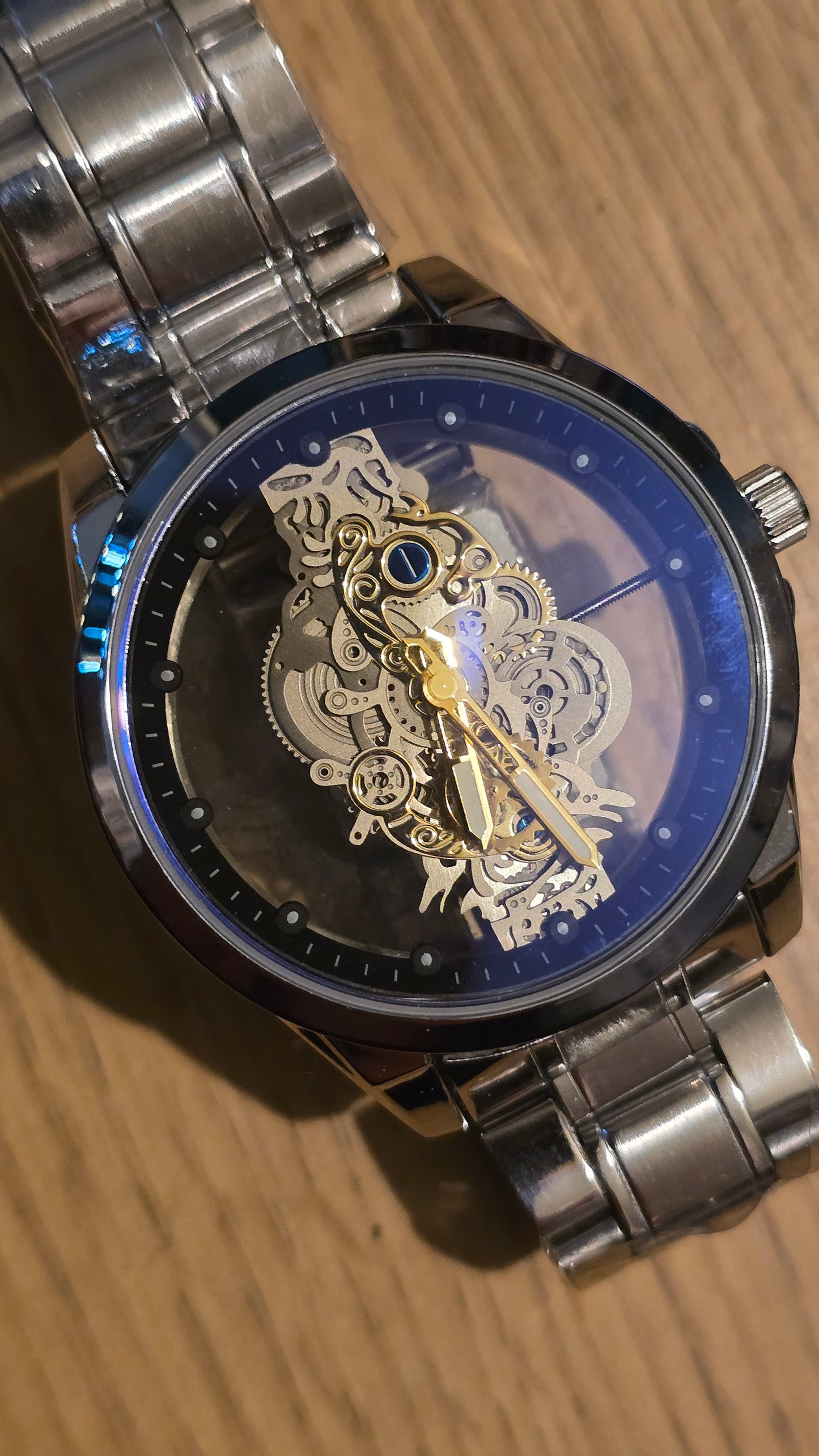 Louisifs Mens Skeleton Quartz Watch - Silver - New