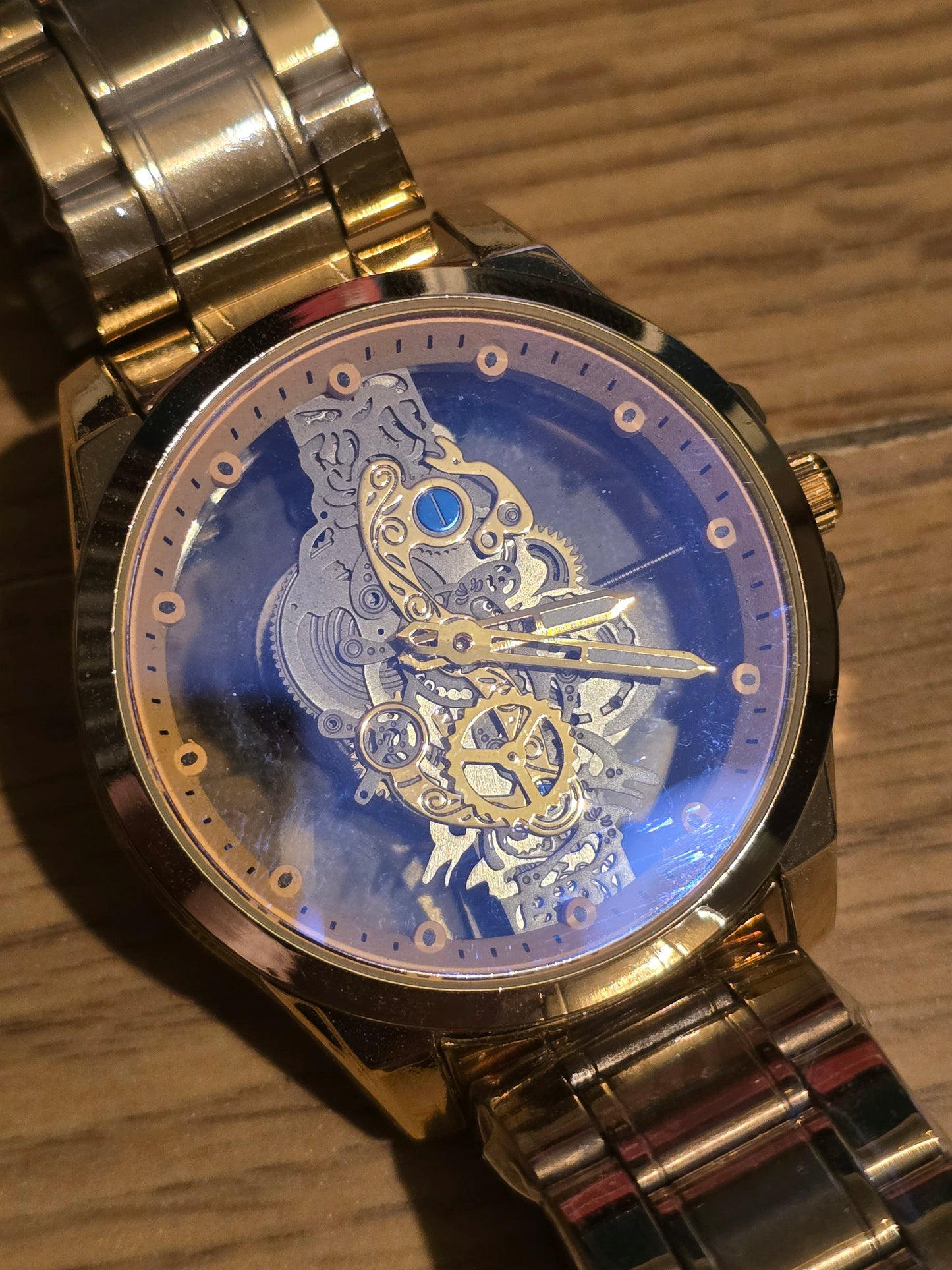 Louisifs Mens Skeleton Quartz Watch - Gold - New - 1