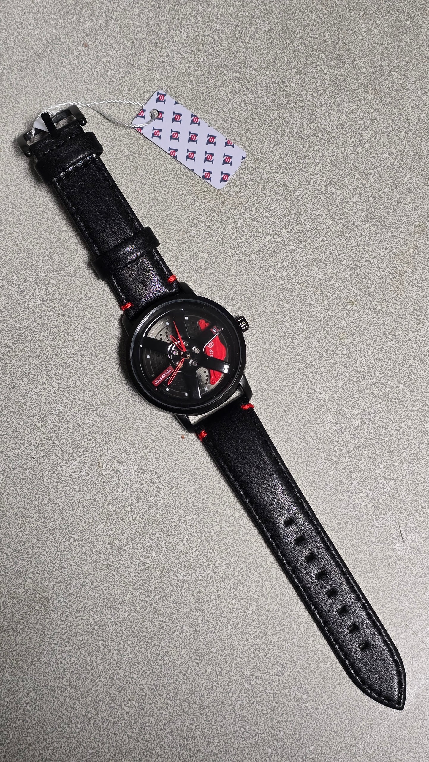 Never Stop - Mens Revolving Alloy Wheel Style Quartz Watch - Red - New