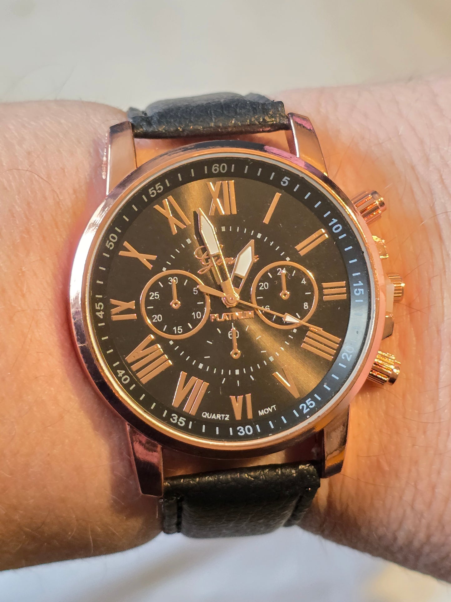 Geneva Platinum Black Quartz Watch - New