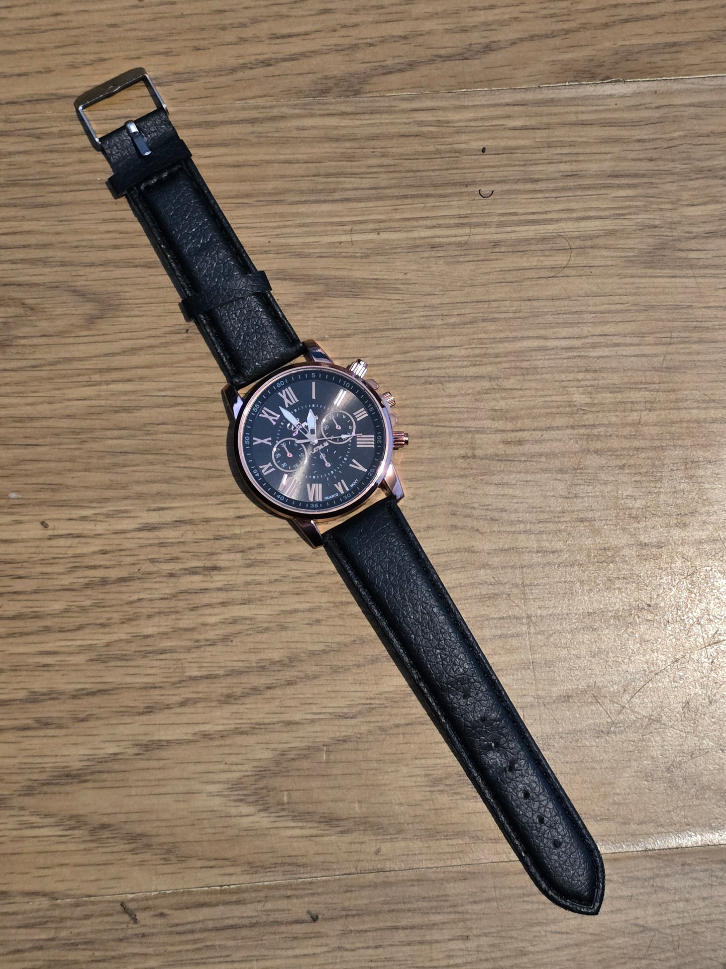 Geneva Platinum Black Quartz Watch - New