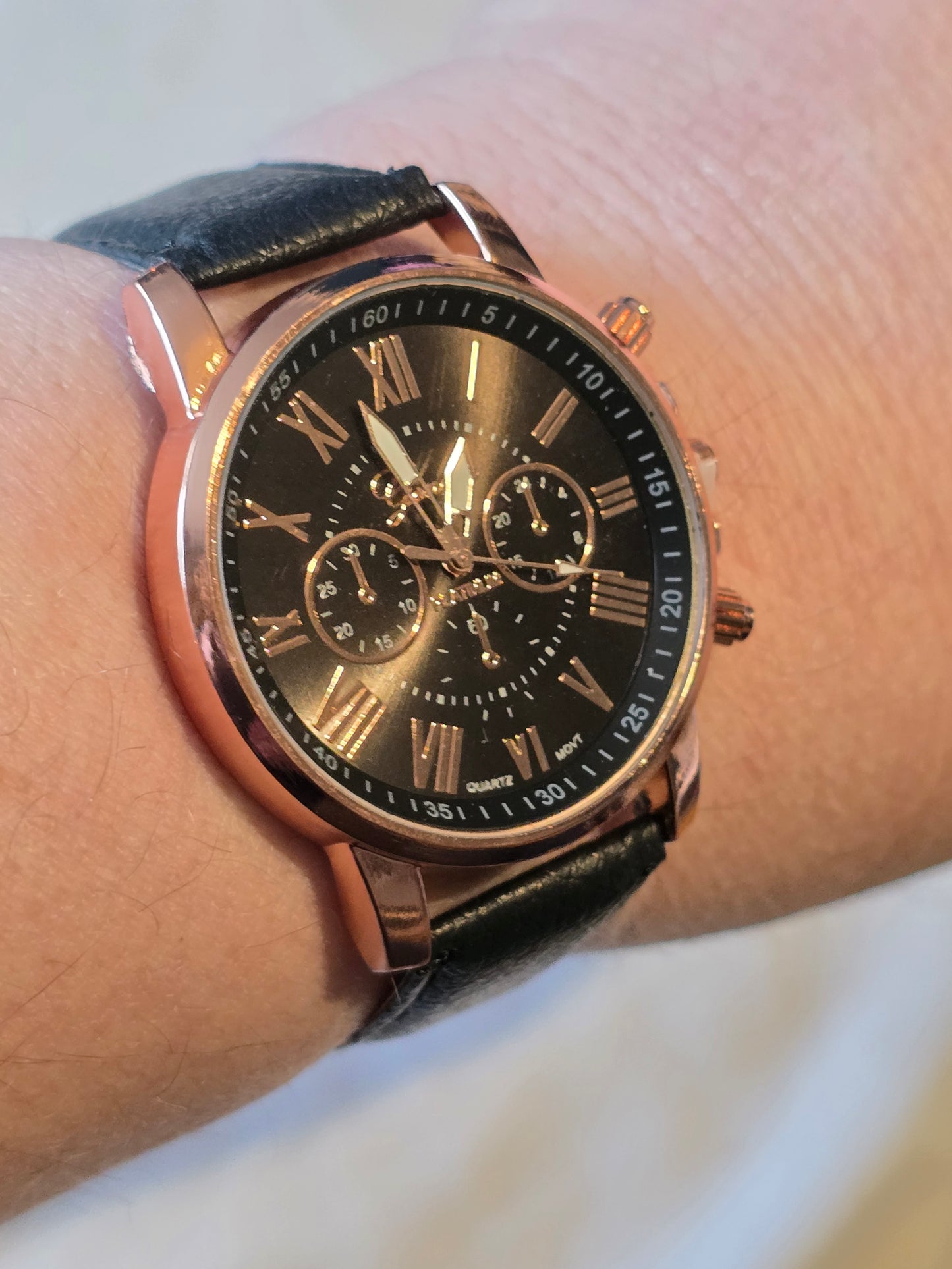 Geneva Platinum Black Quartz Watch - New