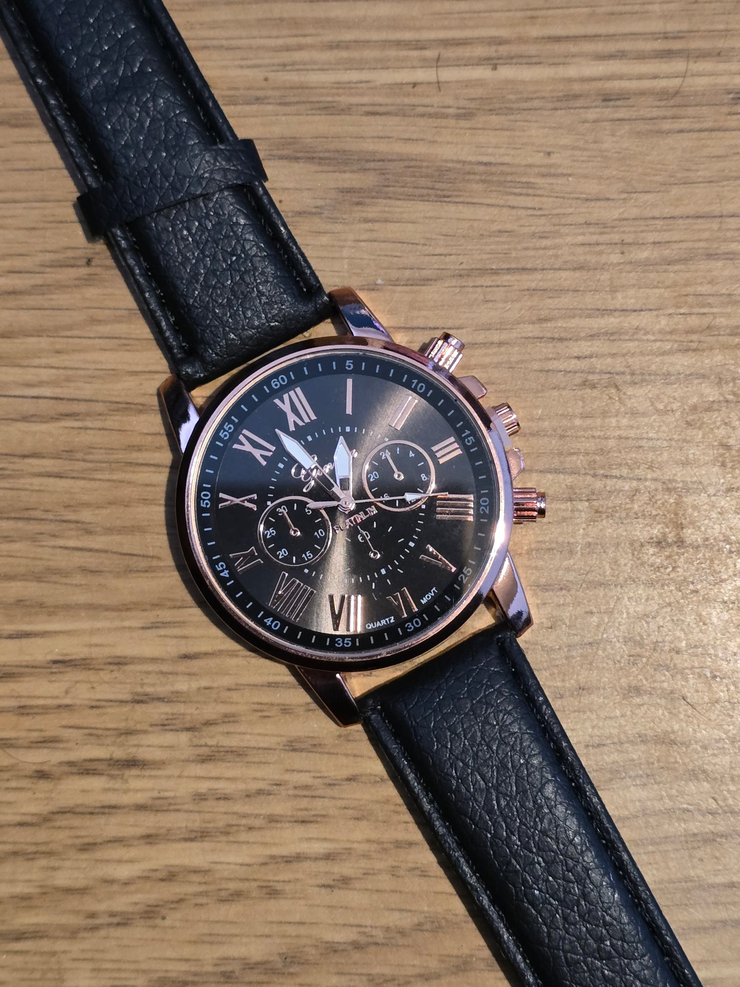 Geneva Platinum Black Quartz Watch - New