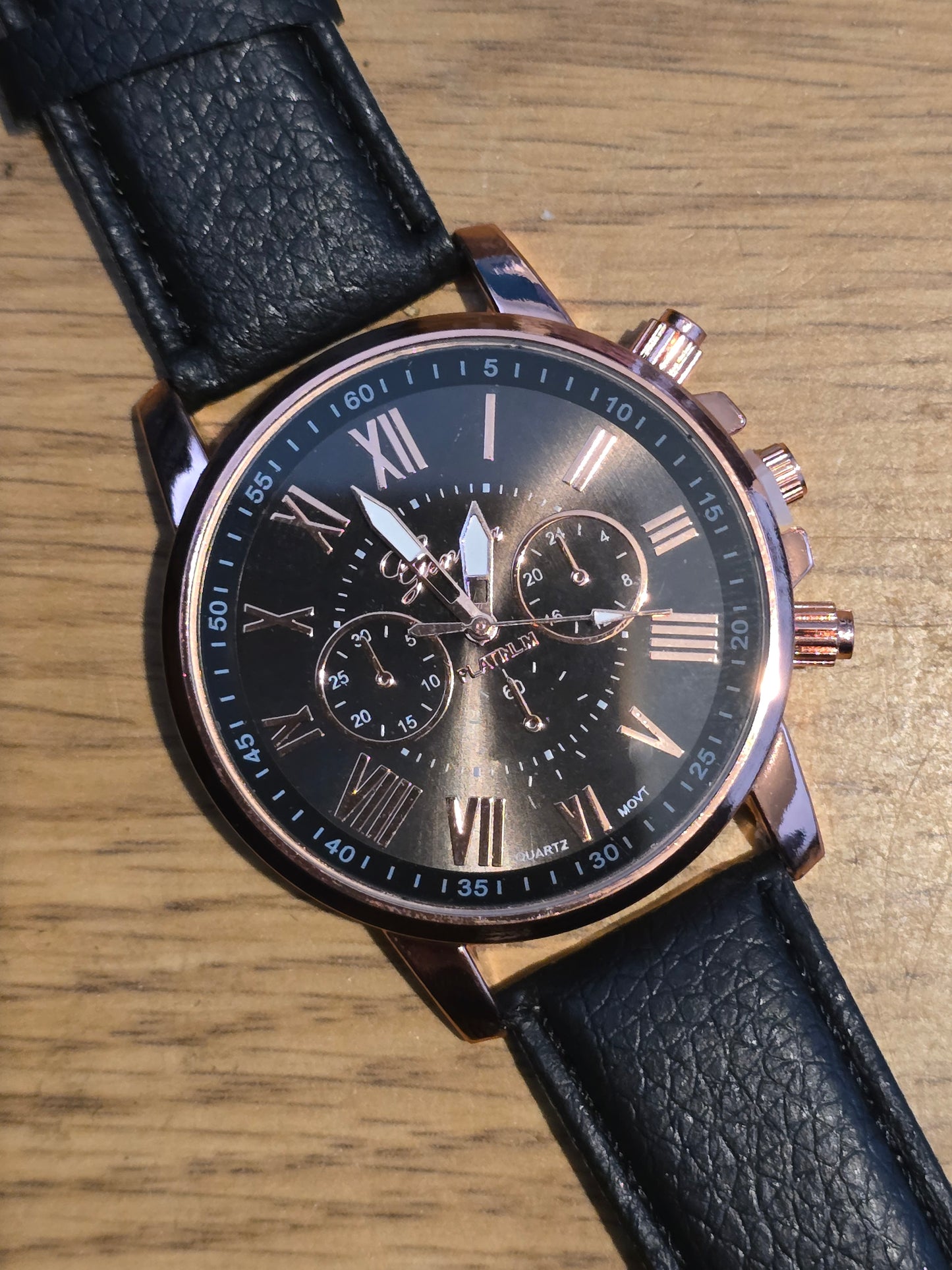 Geneva Platinum Black Quartz Watch - New
