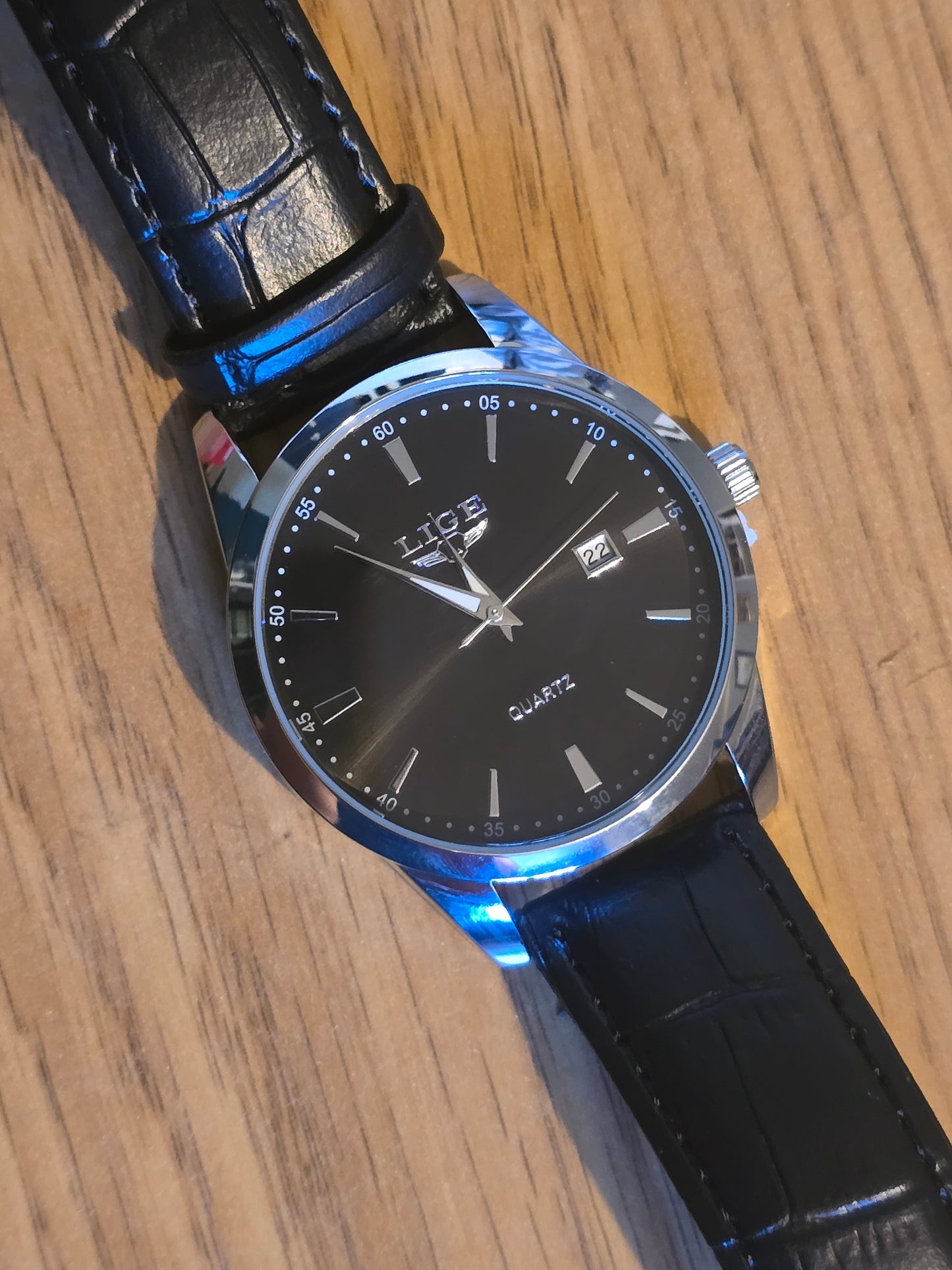 Lige Black/Silver Quartz Watch - New - 1