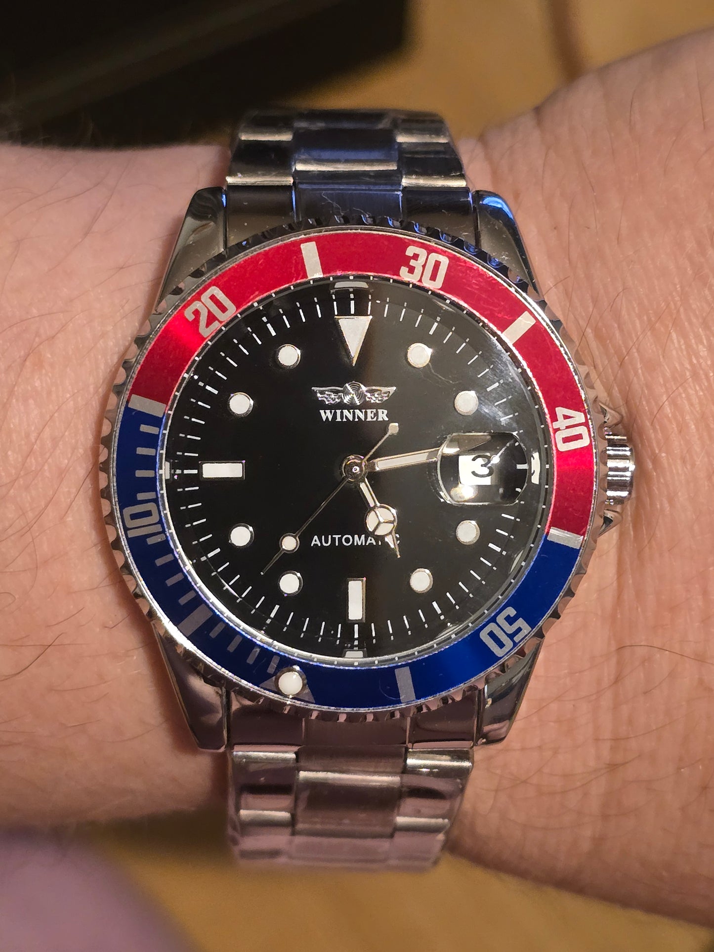 Winner Mens Automatic Self-Winding Watch - Red/Blue - New - 1