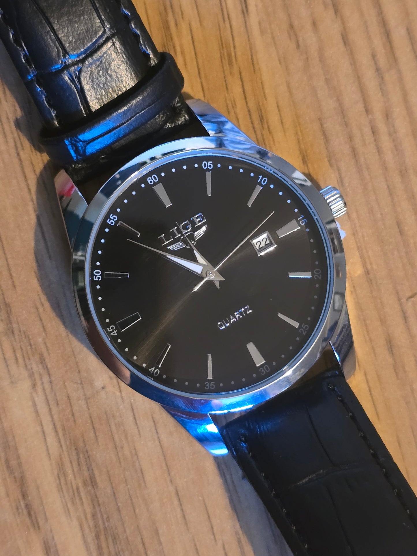 Lige Black/Silver Quartz Watch - New - 1