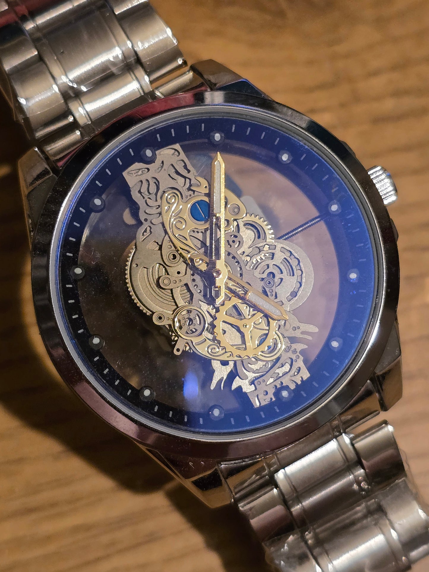 Louisifs Mens Skeleton Quartz Watch - Silver - New - 1