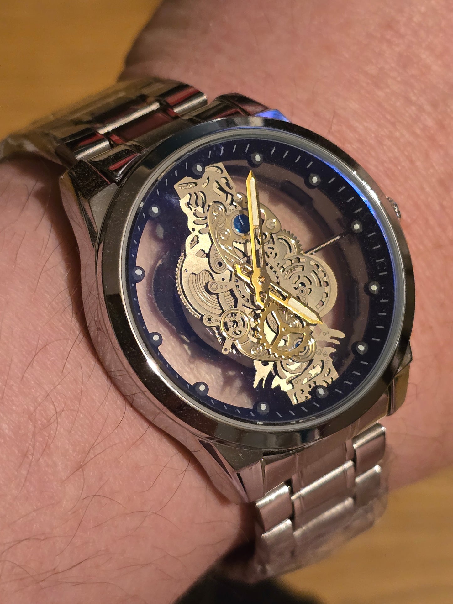 Louisifs Mens Skeleton Quartz Watch - Silver - New - 1