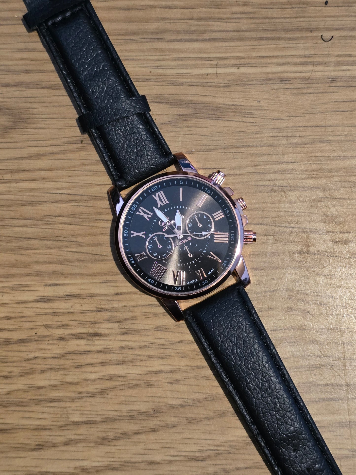 Geneva Platinum Black Quartz Watch - New