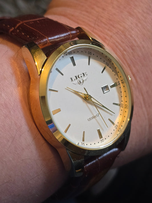 Lige Mens Brown/Gold Quartz Watch - New - 1