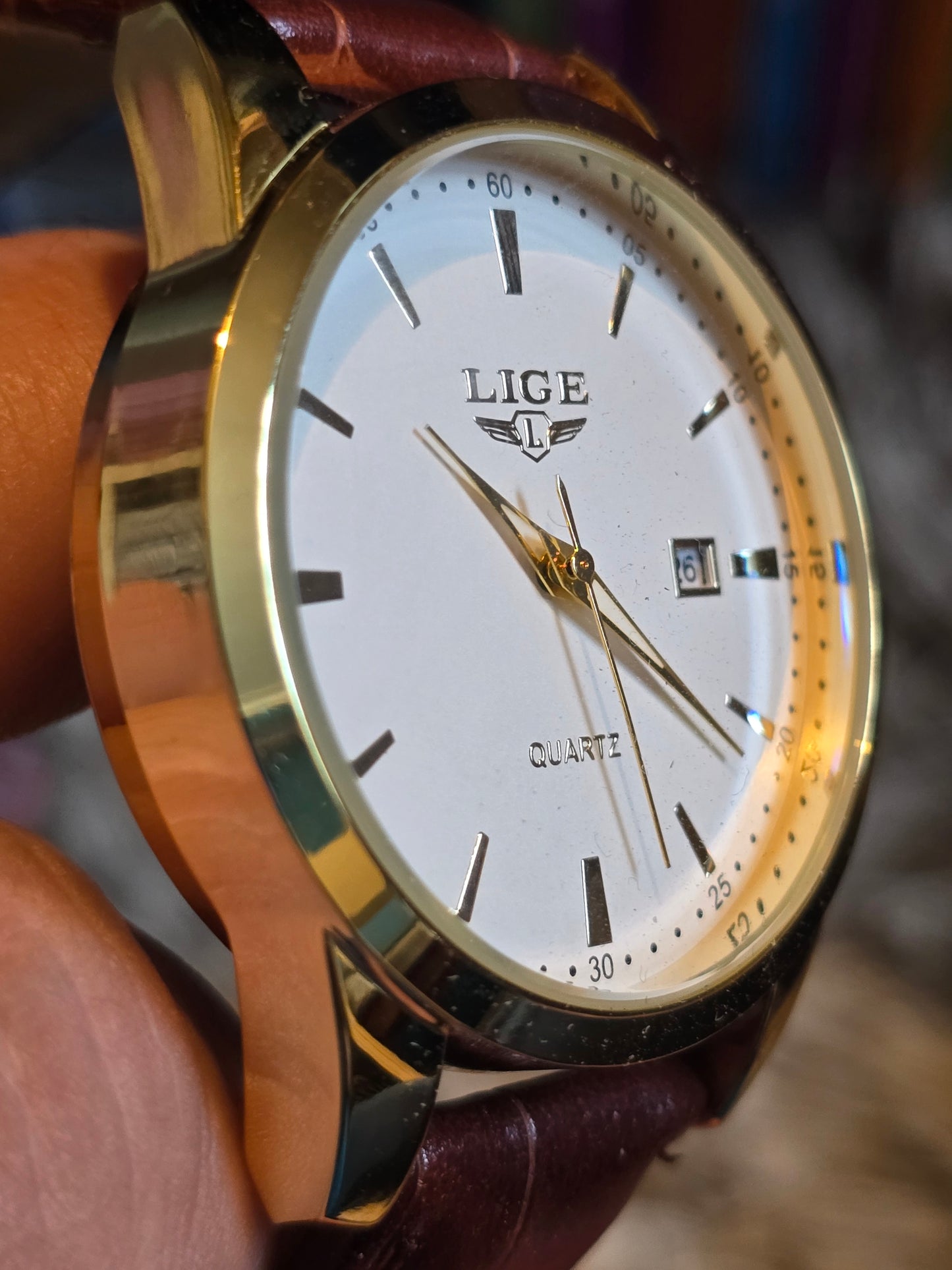 Lige Mens Brown/Gold Quartz Watch - New - 1