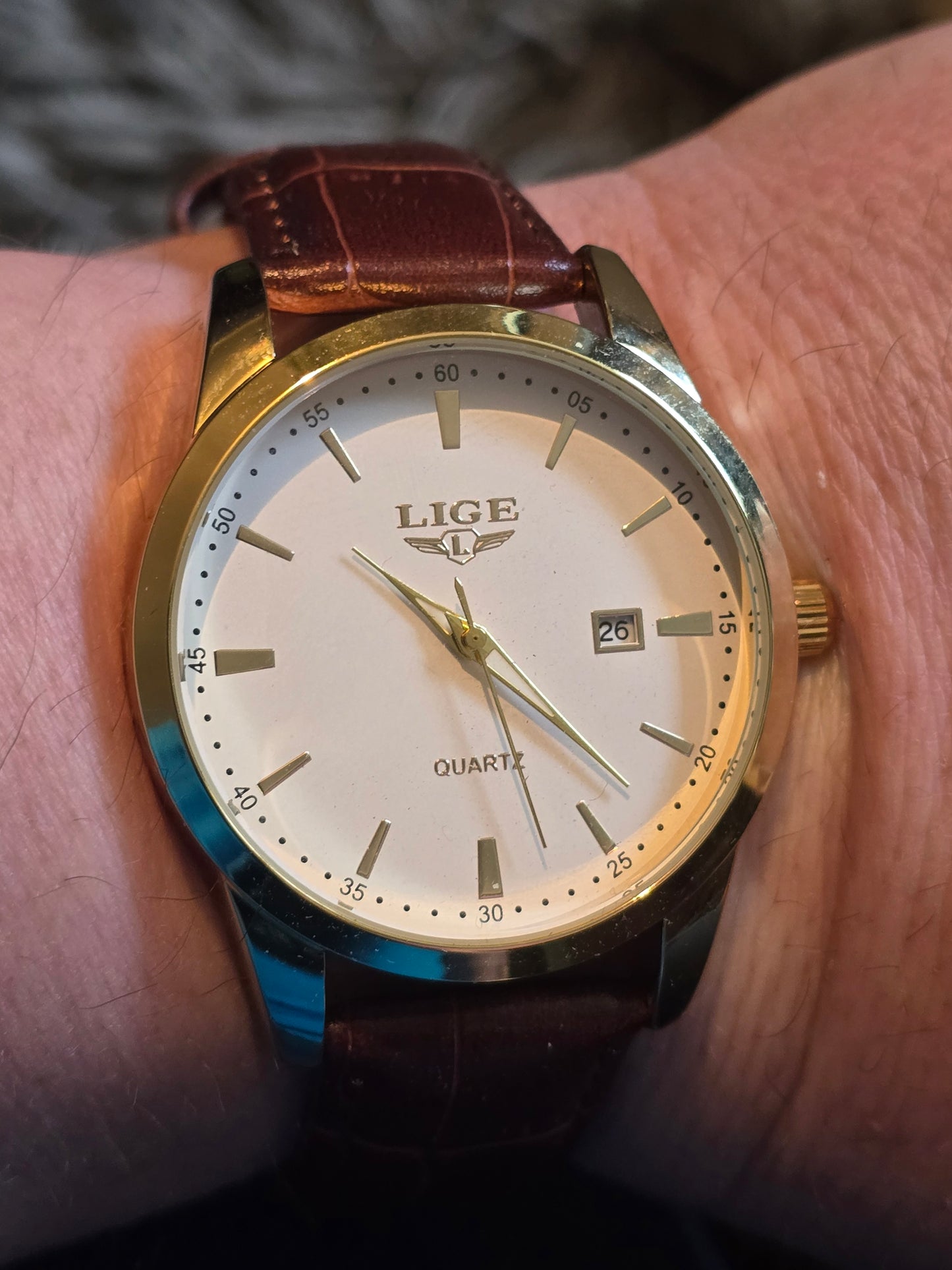 Lige Mens Brown/Gold Quartz Watch - New - 1