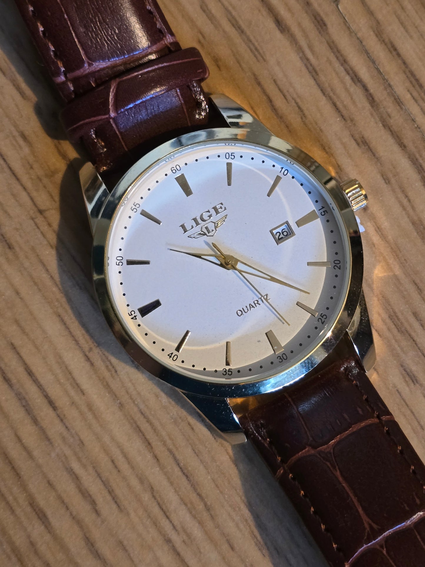 Lige Mens Brown/Gold Quartz Watch - New - 1