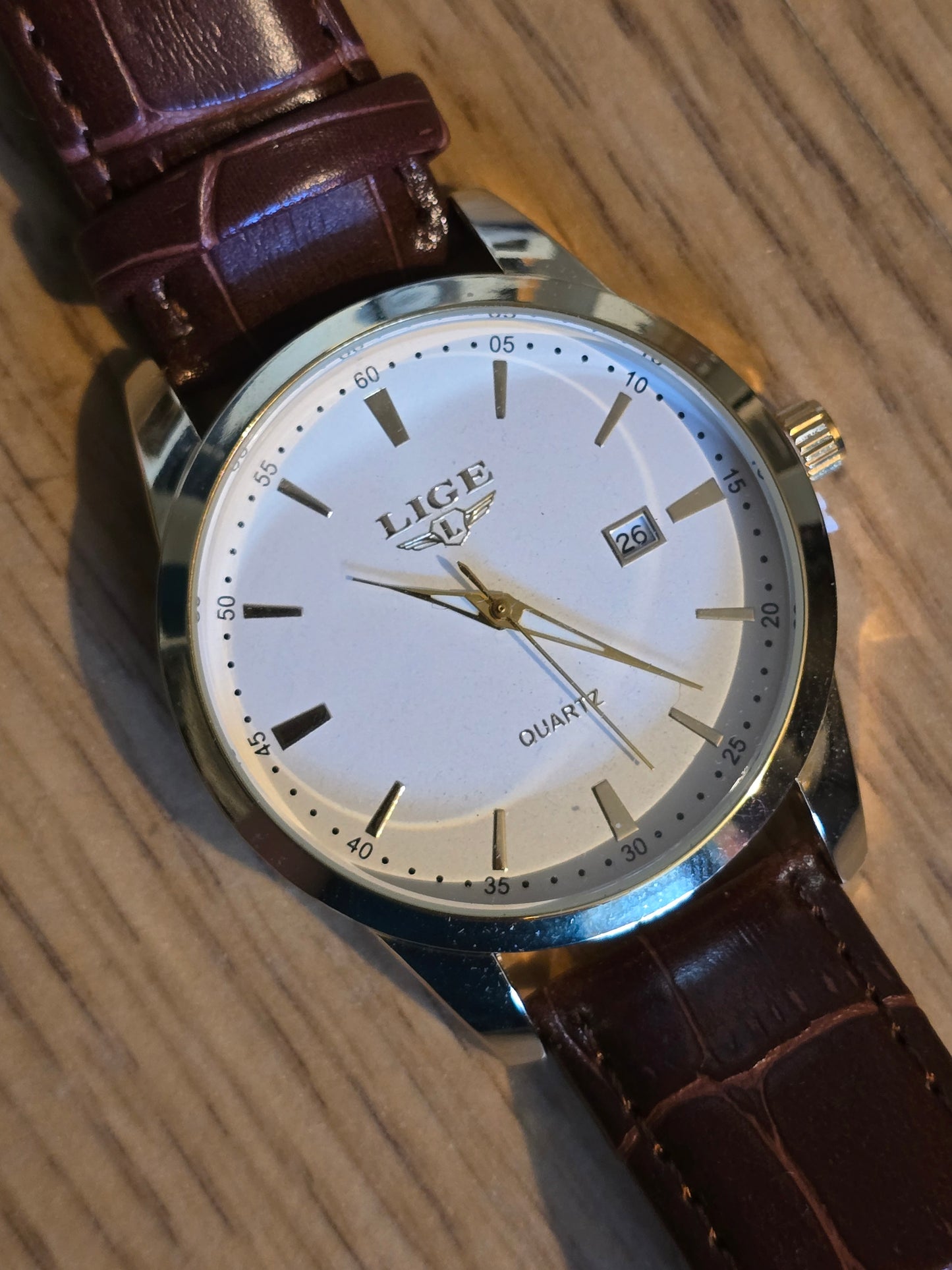 Lige Mens Brown/Gold Quartz Watch - New - 1