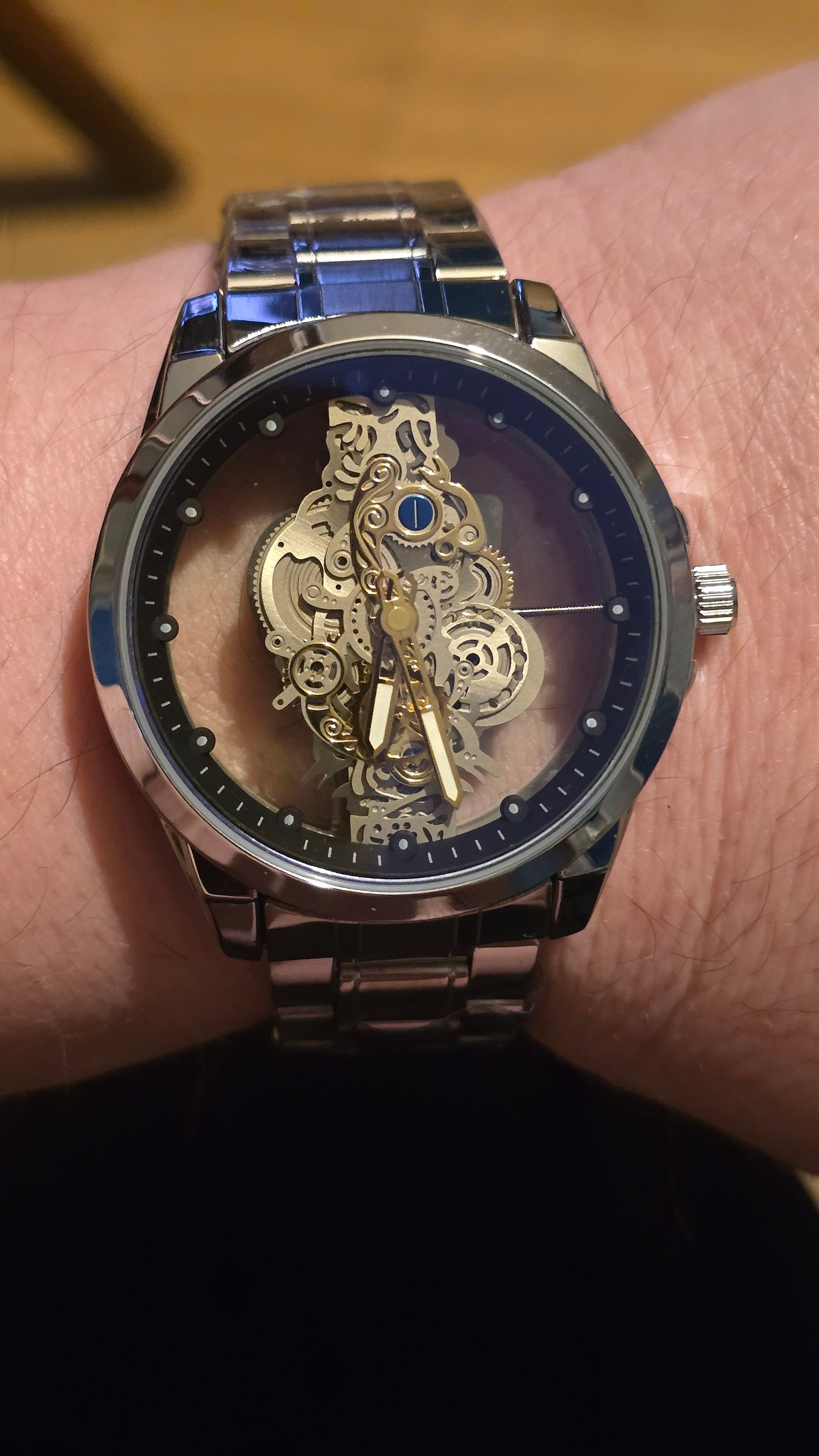 Louisifs Mens Skeleton Quartz Watch - Silver - New