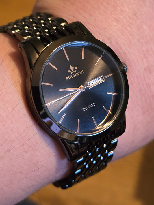 Fourron Mens Black Quartz Watch - New