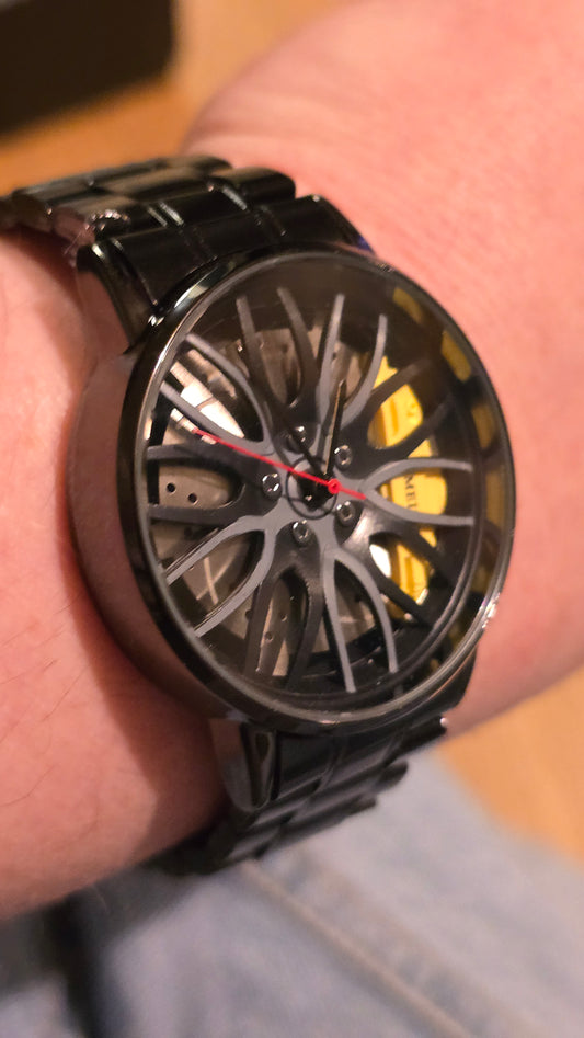 Mens / Unisex Alloy Wheel Style Quartz Watch - Yellow - New