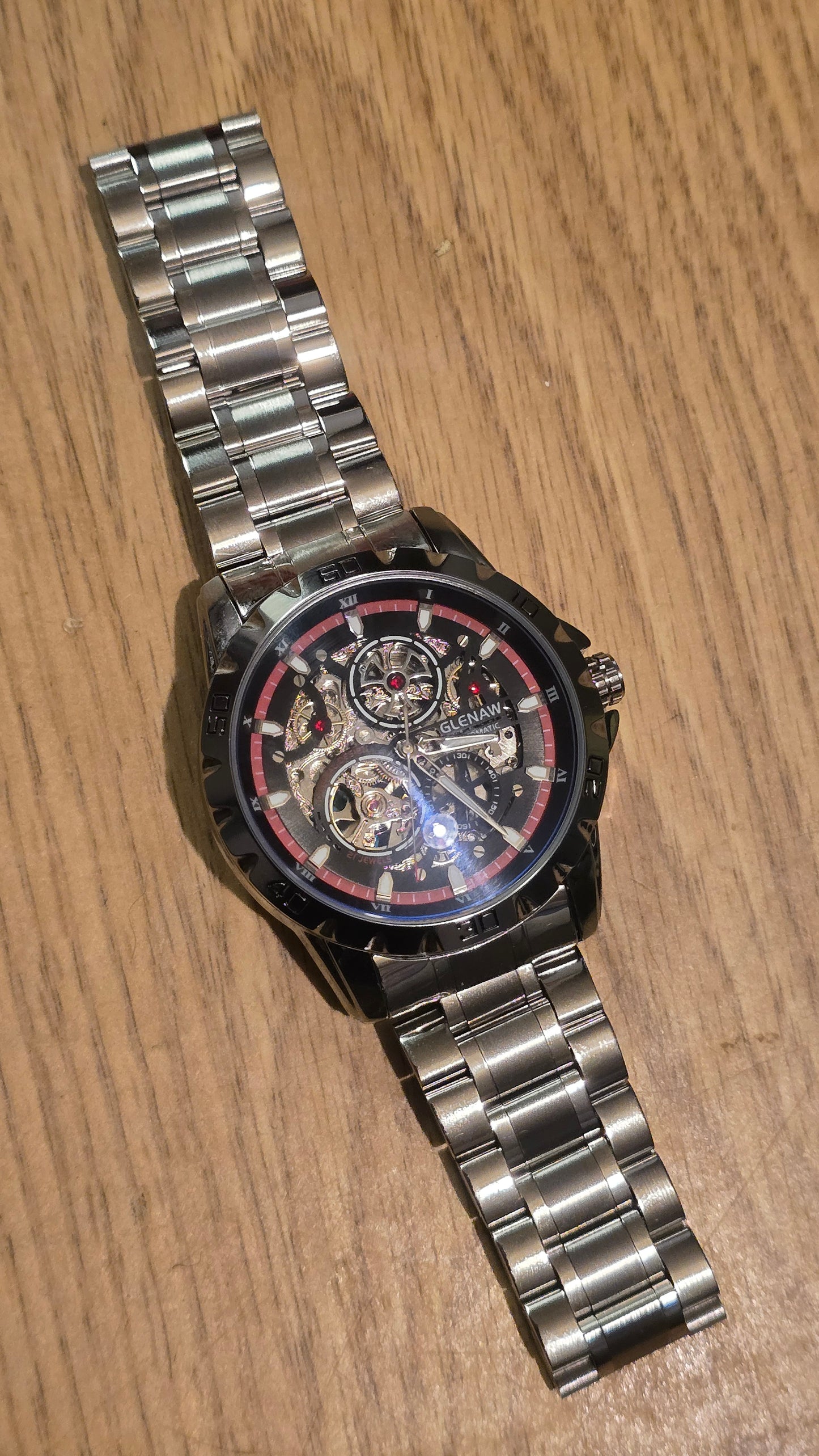 Glenaw Automatic Self-Winding Sports Watch - Red/Silver - New - 1