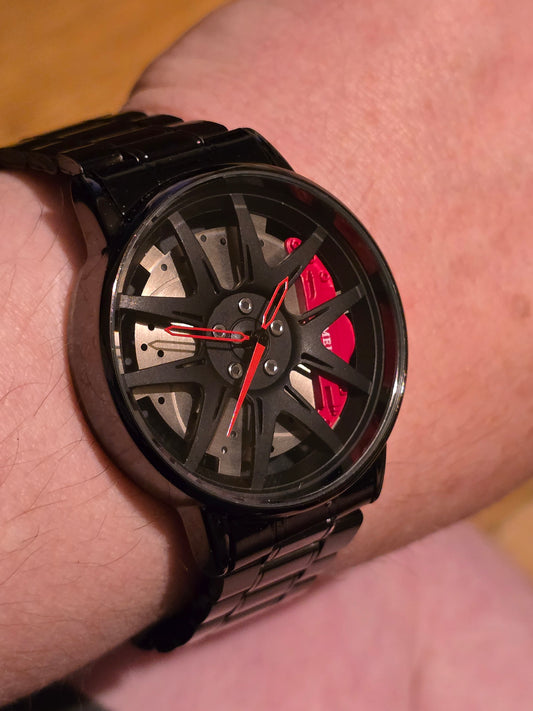 Mens Alloy Wheel Style Quartz Watch - Red - New - 1