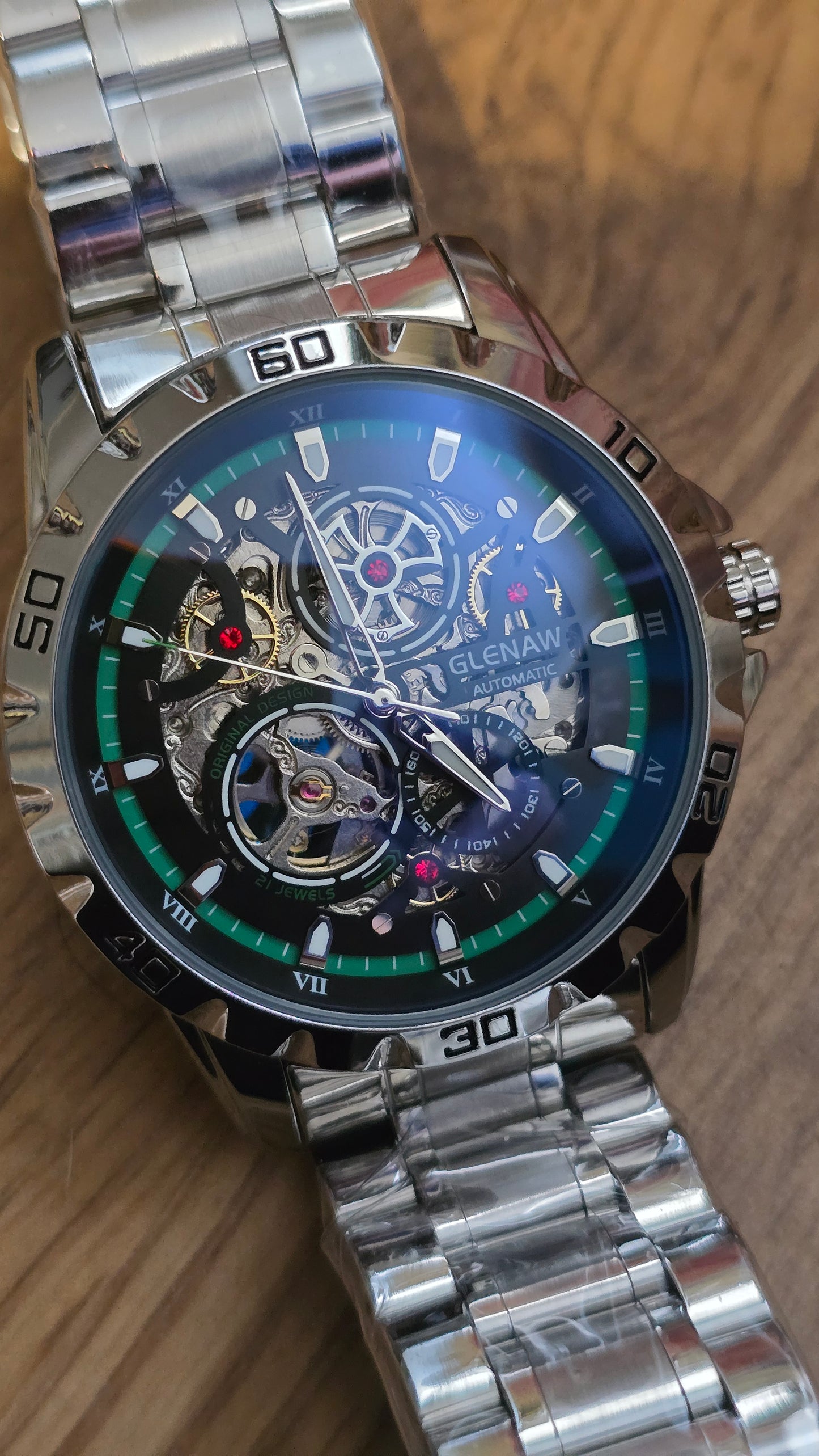 Glenaw Automatic Self-Winding Sports Watch - Green/Silver - New - 1