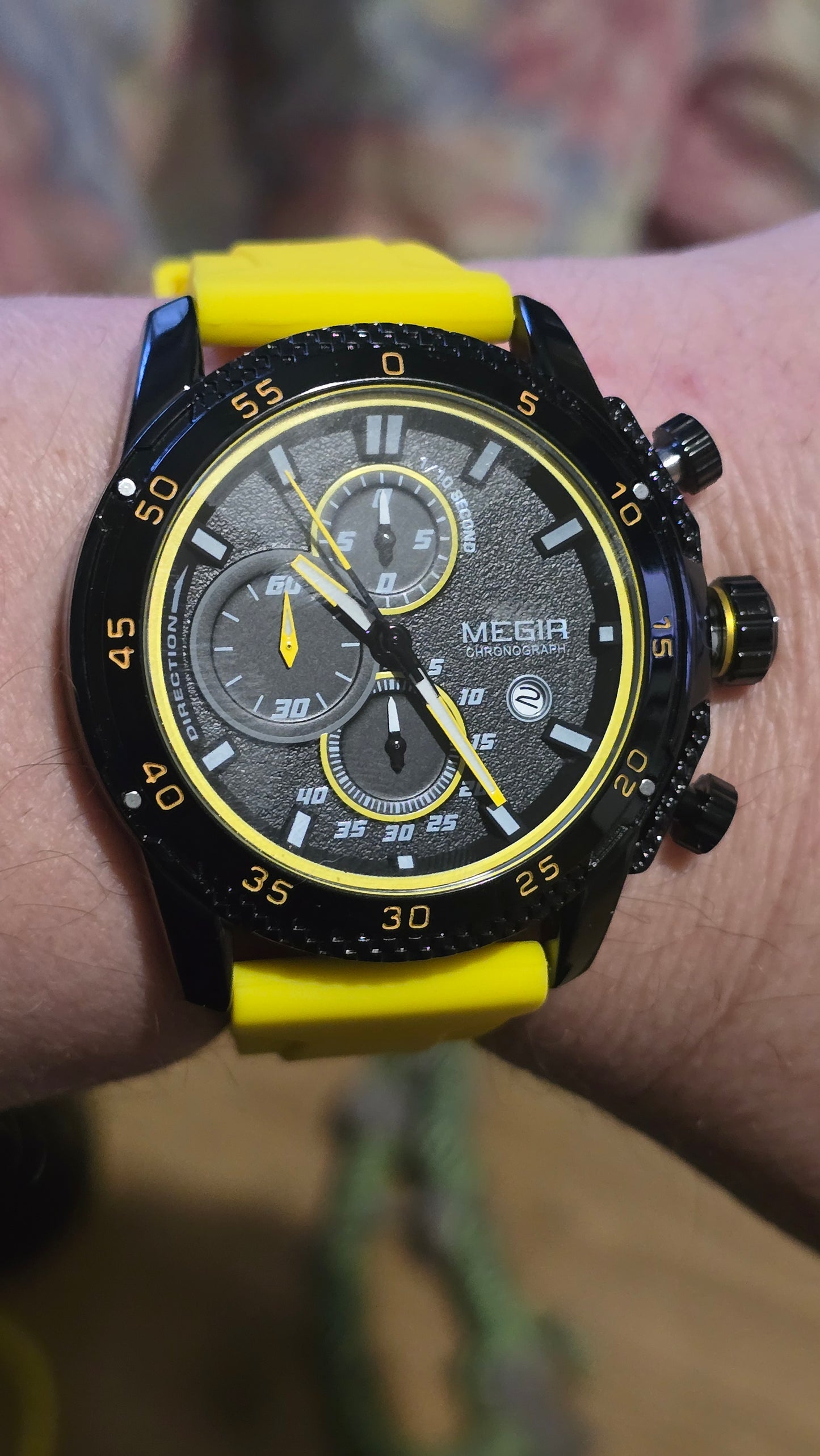Megir Mens Chronograph Quartz Watch - New - Yellow - 1
