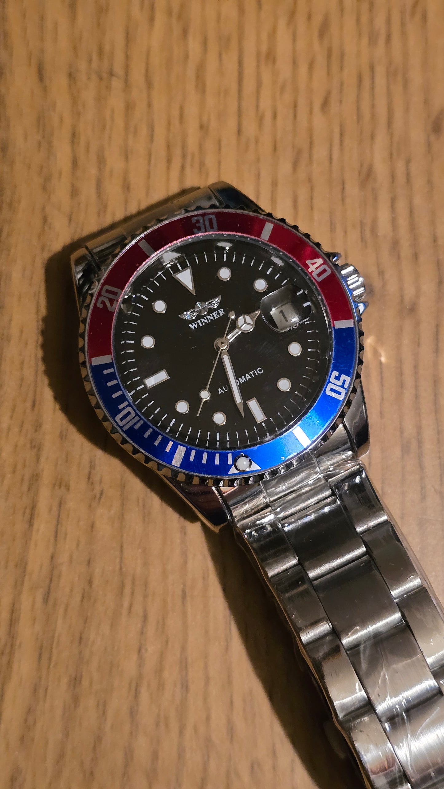 Winner Mens Automatic Self-Winding Watch - Blue/Red - New