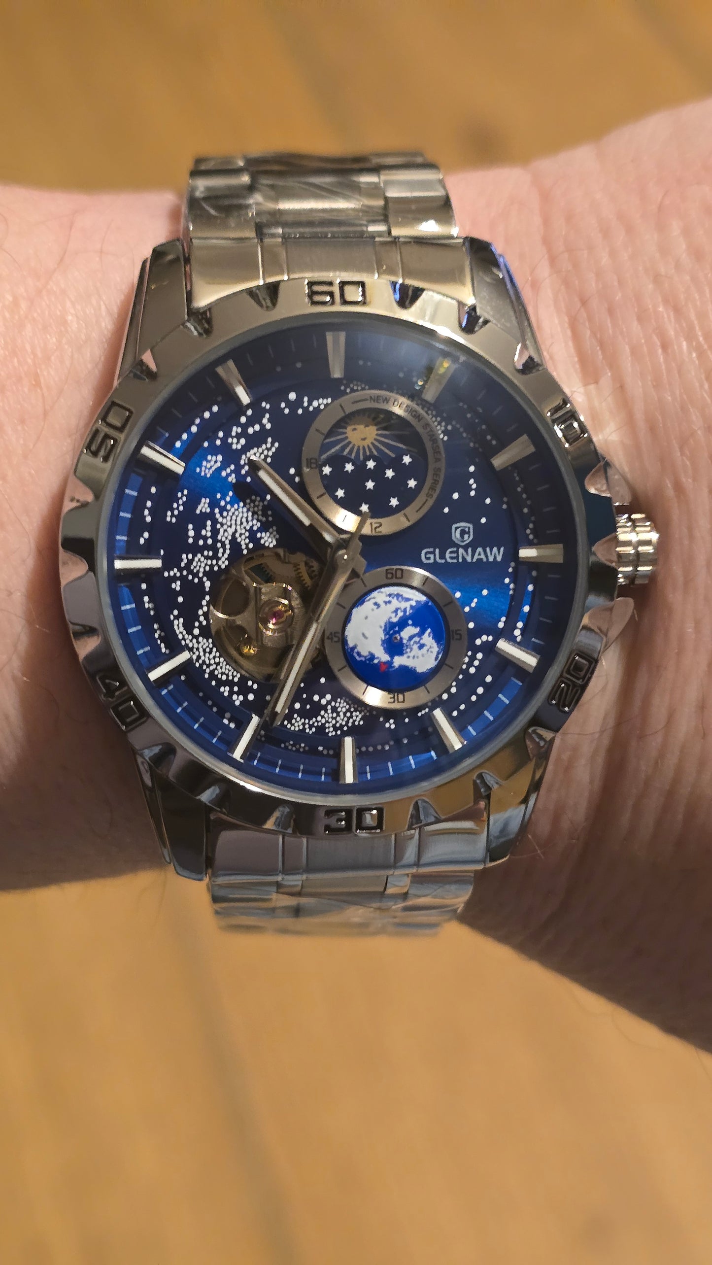 Glenaw Rotating Earth Automatic Self-Winding Watch - New