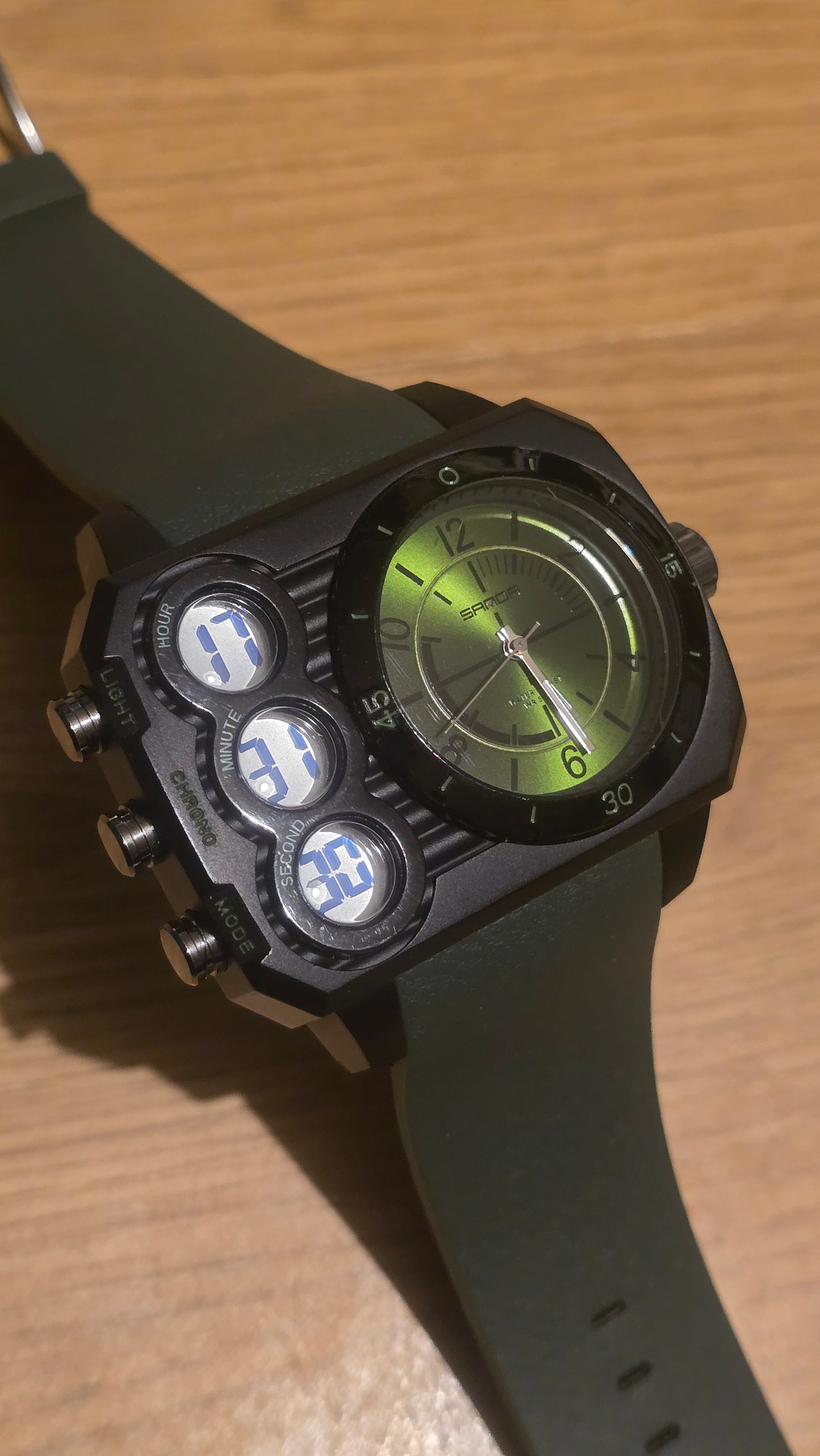 Sanda Dual-Time Mens Quartz Watch - Green - New - 1