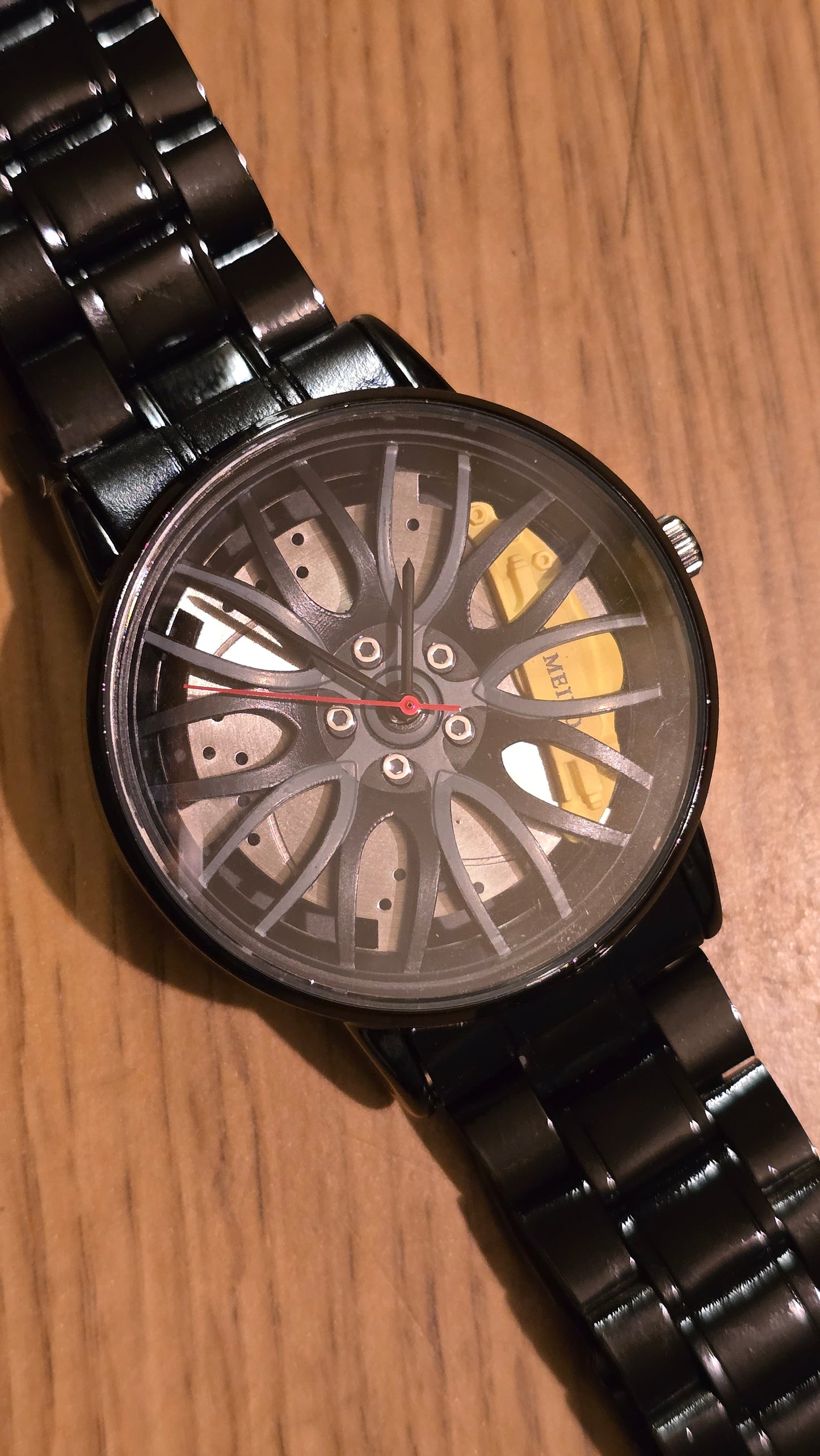 Mens / Unisex Alloy Wheel Style Quartz Watch - Yellow - New - 1