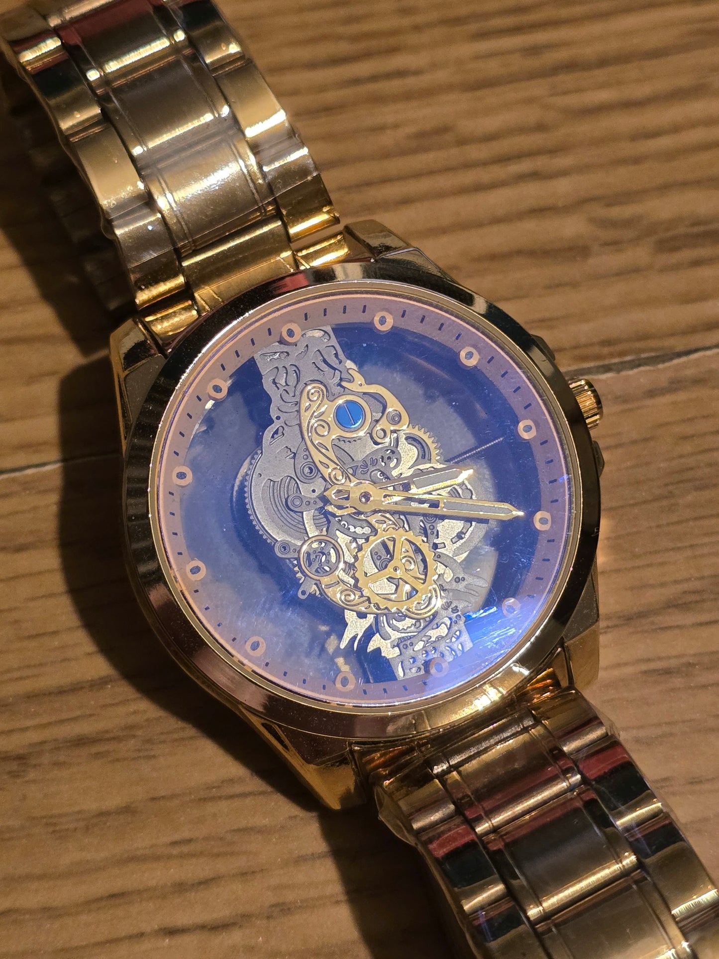 Louisifs Mens Skeleton Quartz Watch - Gold - New - 1