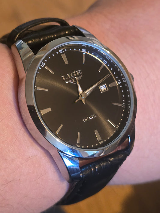 Lige Black/Silver Quartz Watch - New - 1