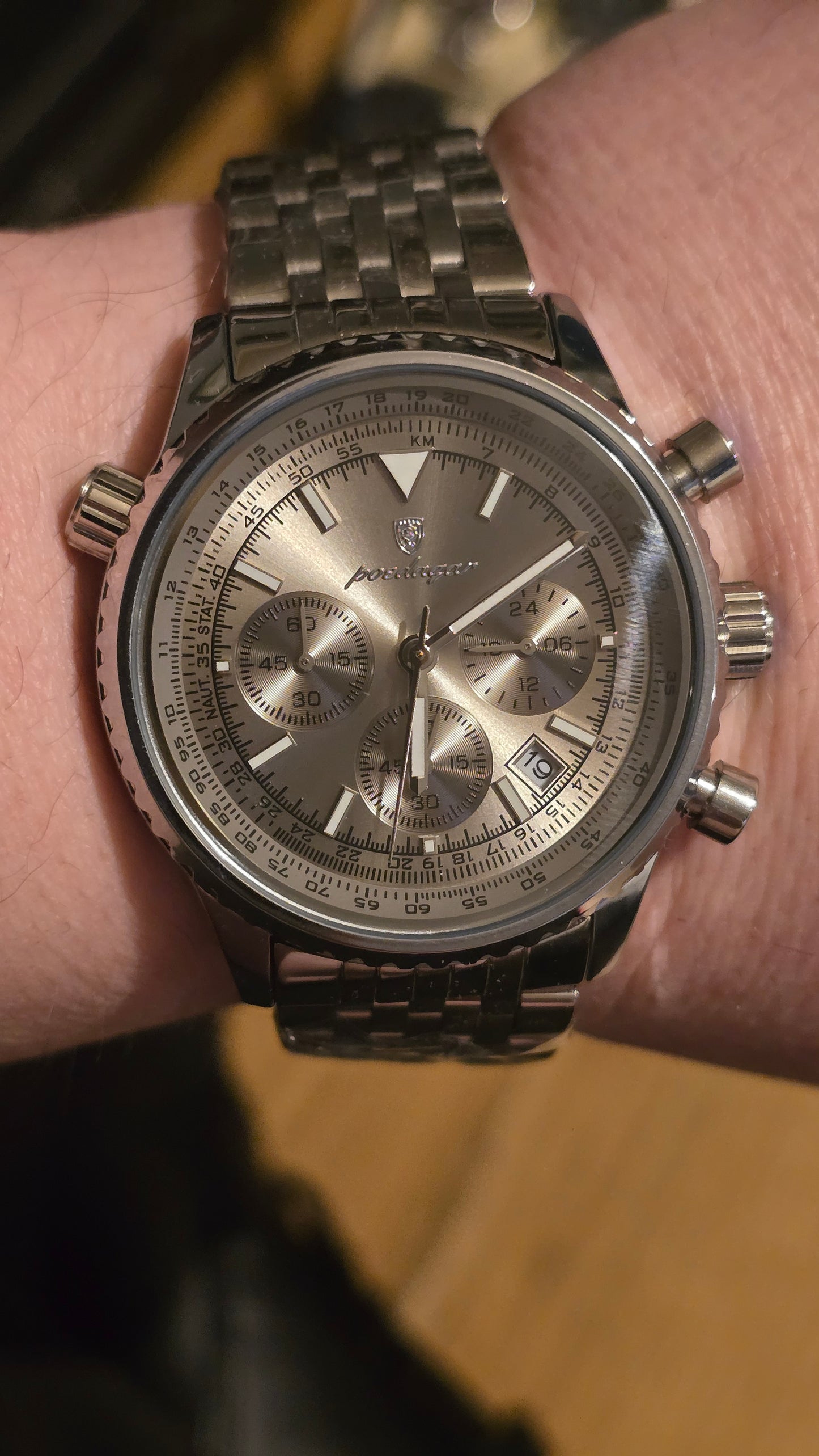 Poedagar Mens 960 Chronograph Quartz Watch - Silver - New - 1