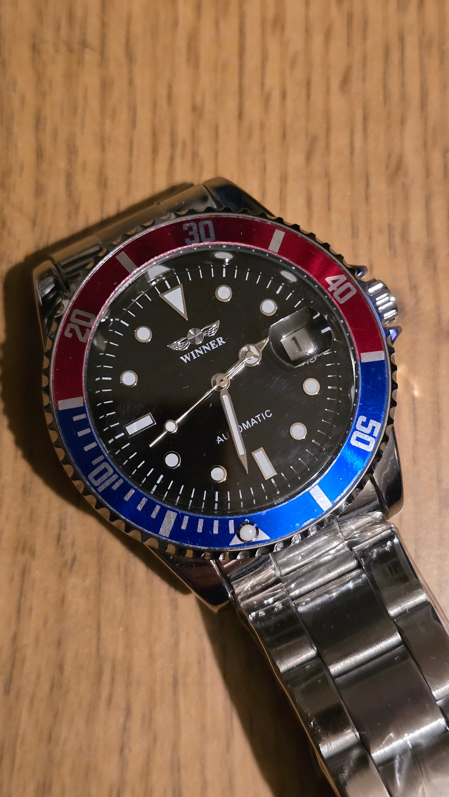 Winner Mens Automatic Self-Winding Watch - Blue/Red - New