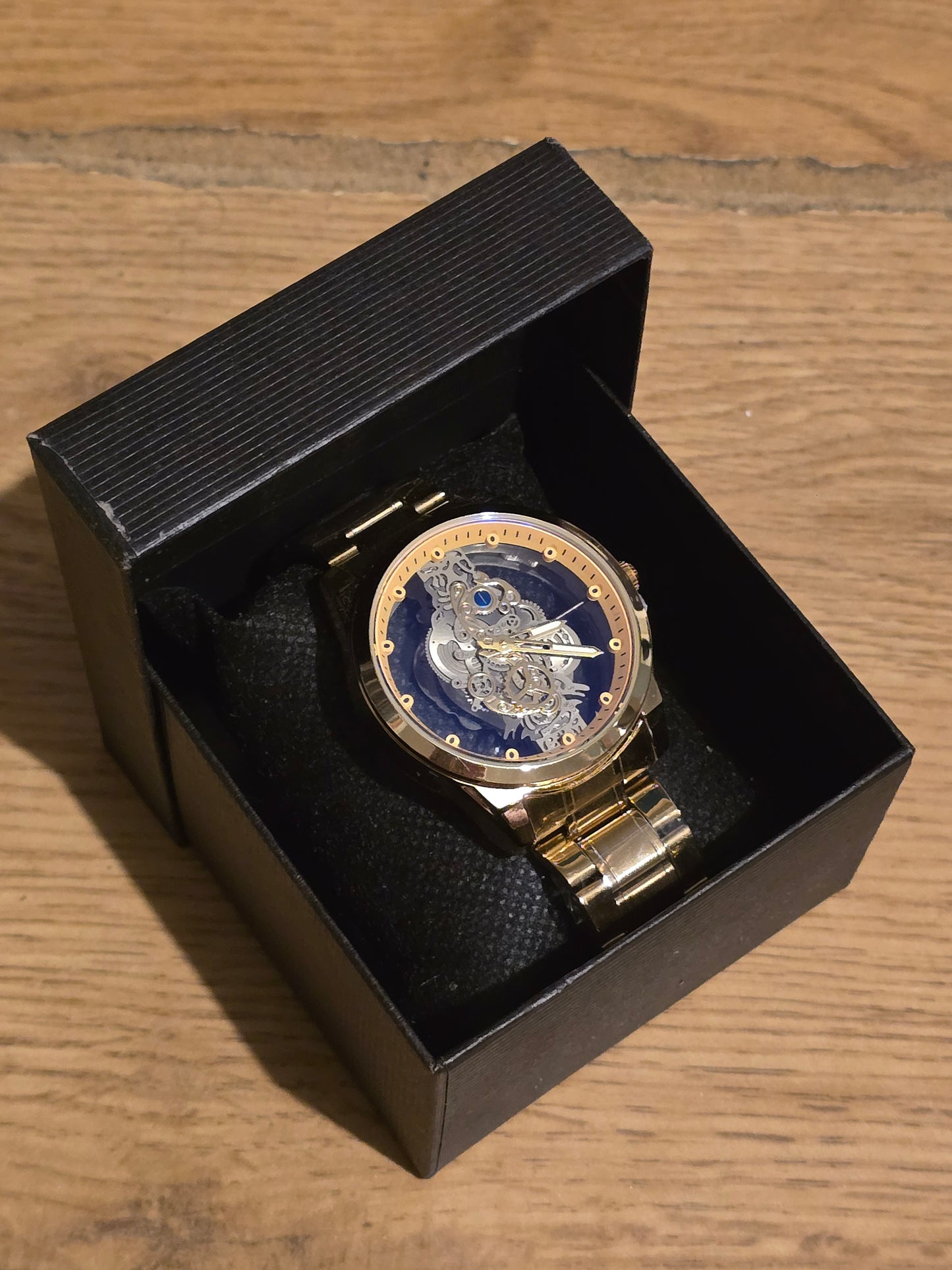 Louisifs Mens Skeleton Quartz Watch - Gold - New - 1