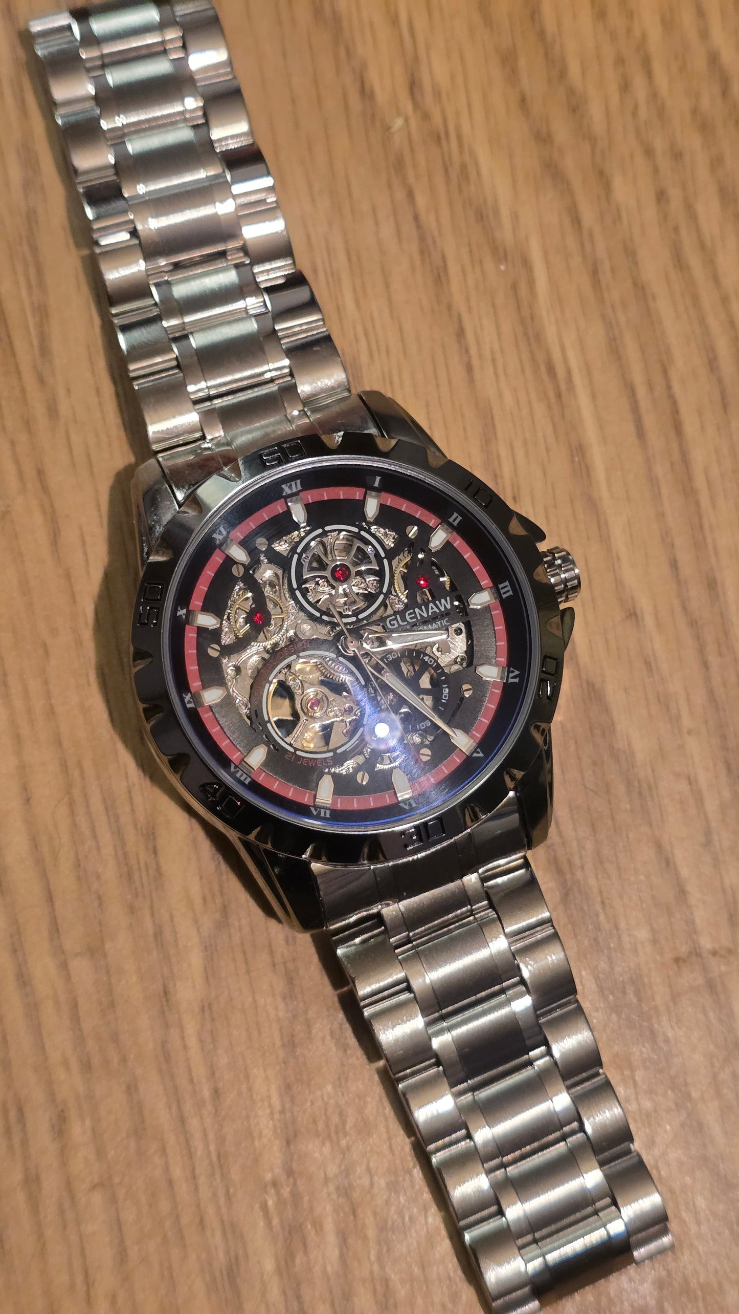 Glenaw Automatic Self-Winding Sports Watch - Red/Silver - New - 1
