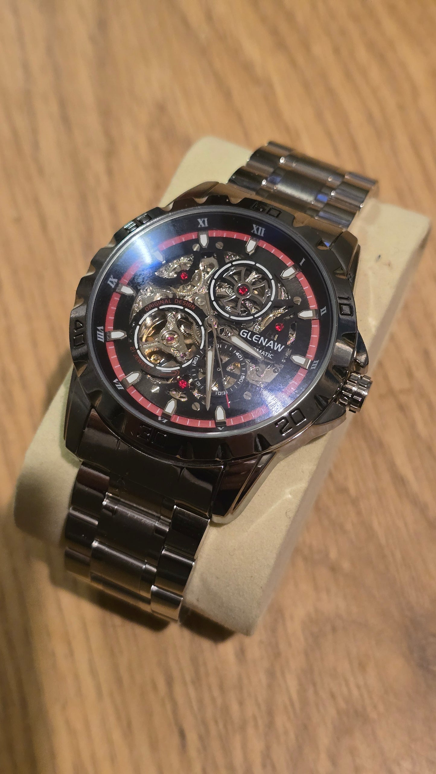 Glenaw Automatic Self-Winding Sports Watch - Red/Silver - New - 1