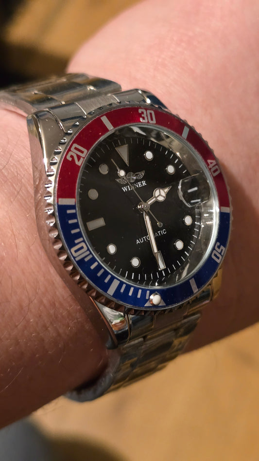 Winner Mens Automatic Self-Winding Watch - Blue/Red - New