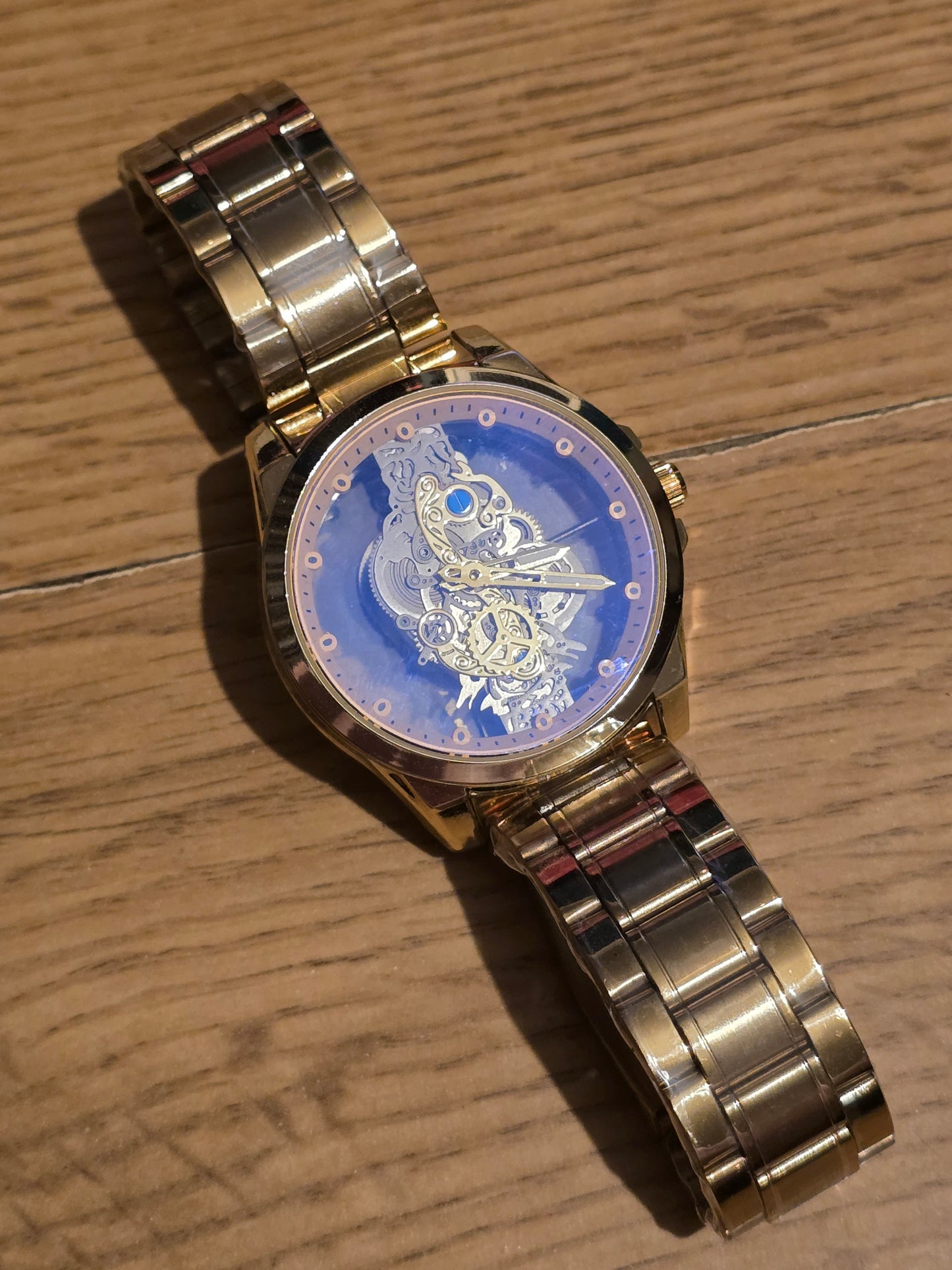 Louisifs Mens Skeleton Quartz Watch - Gold - New - 1