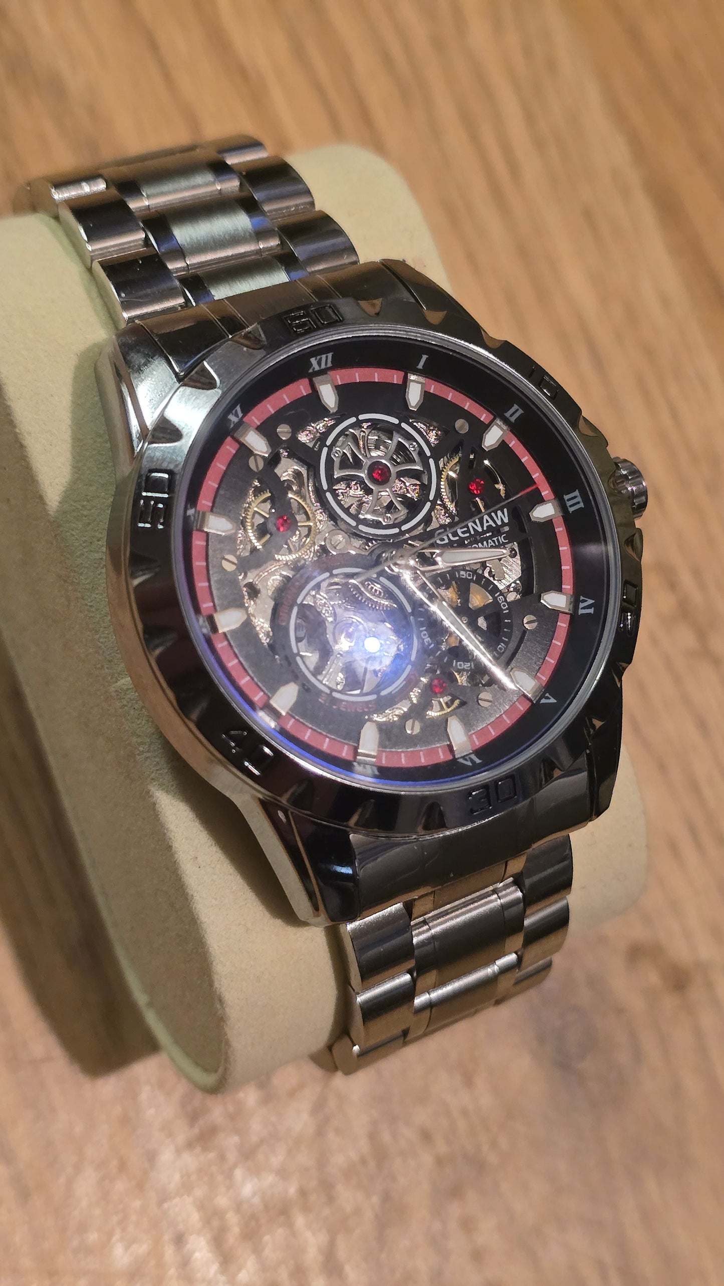 Glenaw Automatic Self-Winding Sports Watch - Red/Silver - New - 1