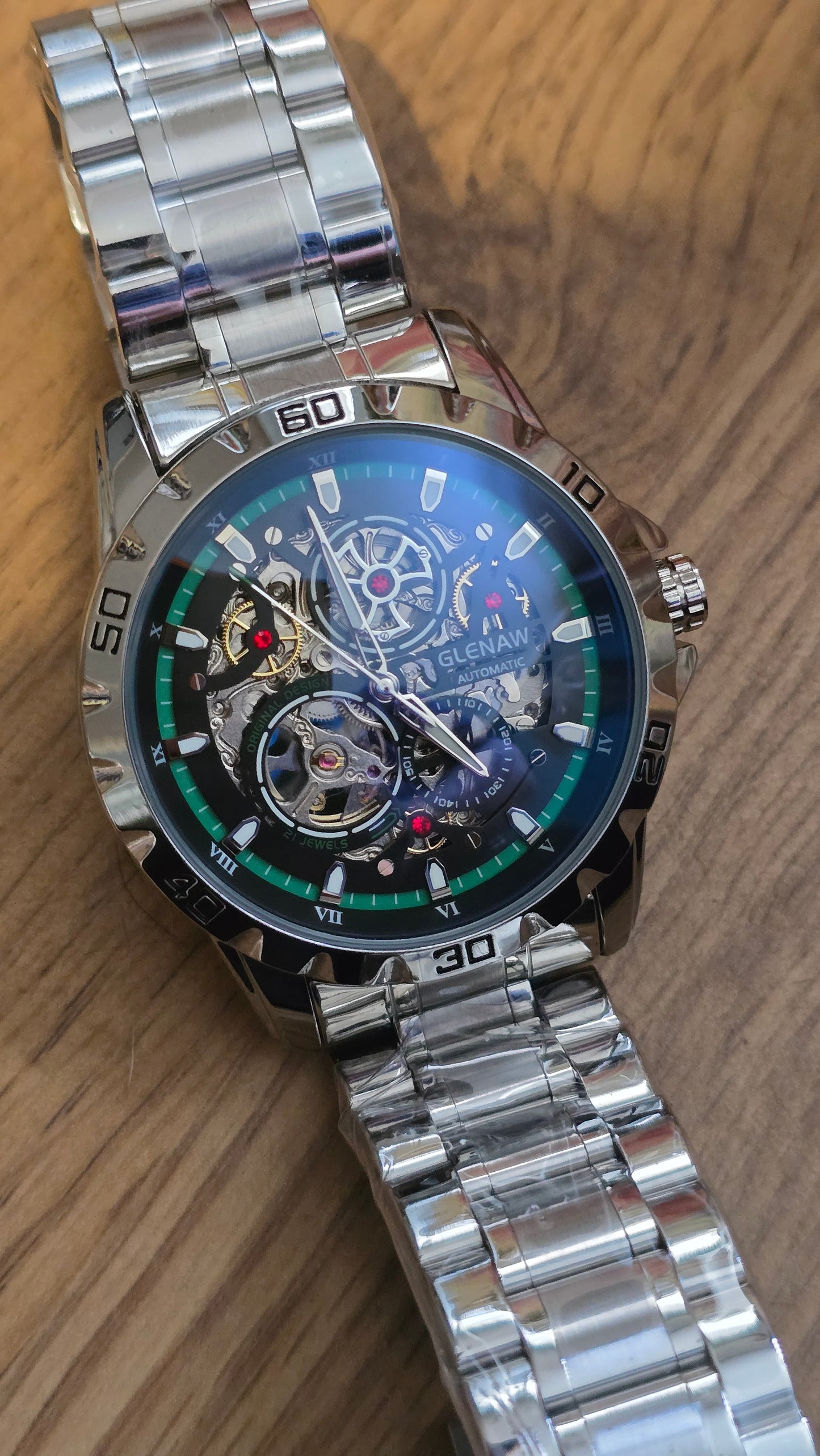 Glenaw Automatic Self-Winding Sports Watch - Green/Silver - New - 1