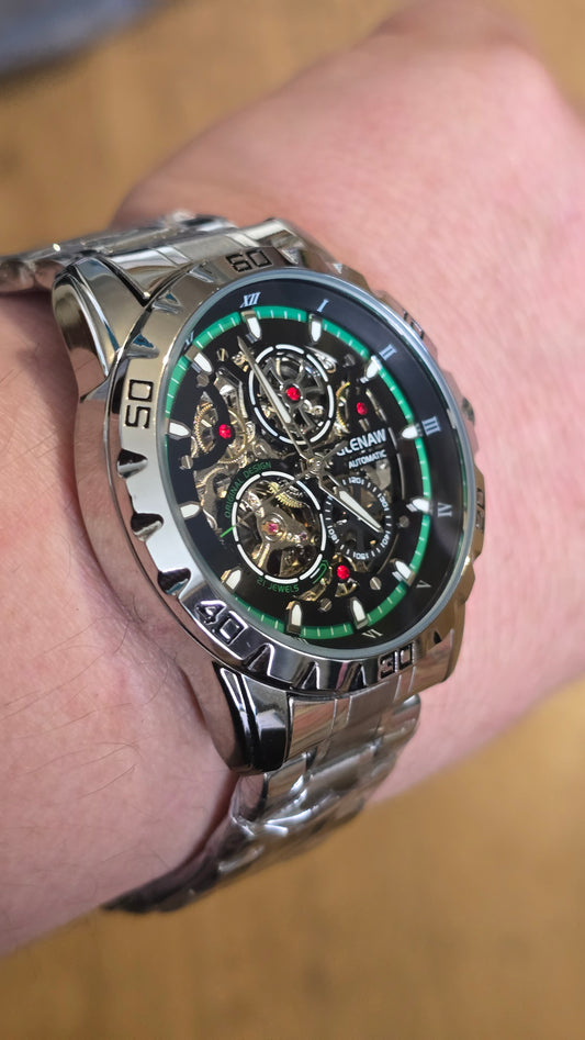Glenaw Automatic Self-Winding Sports Watch - Green/Silver - New - 1