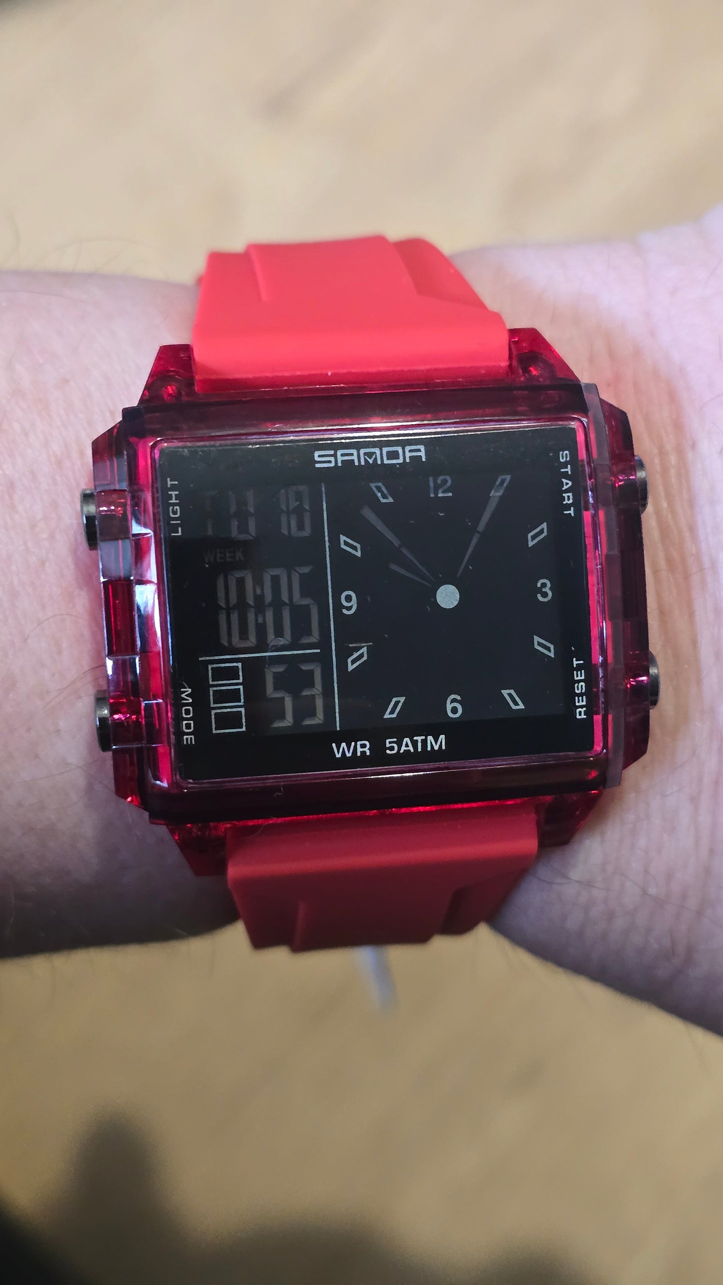 Sanda Mens Digital Quartz Watch - Red - New - 1
